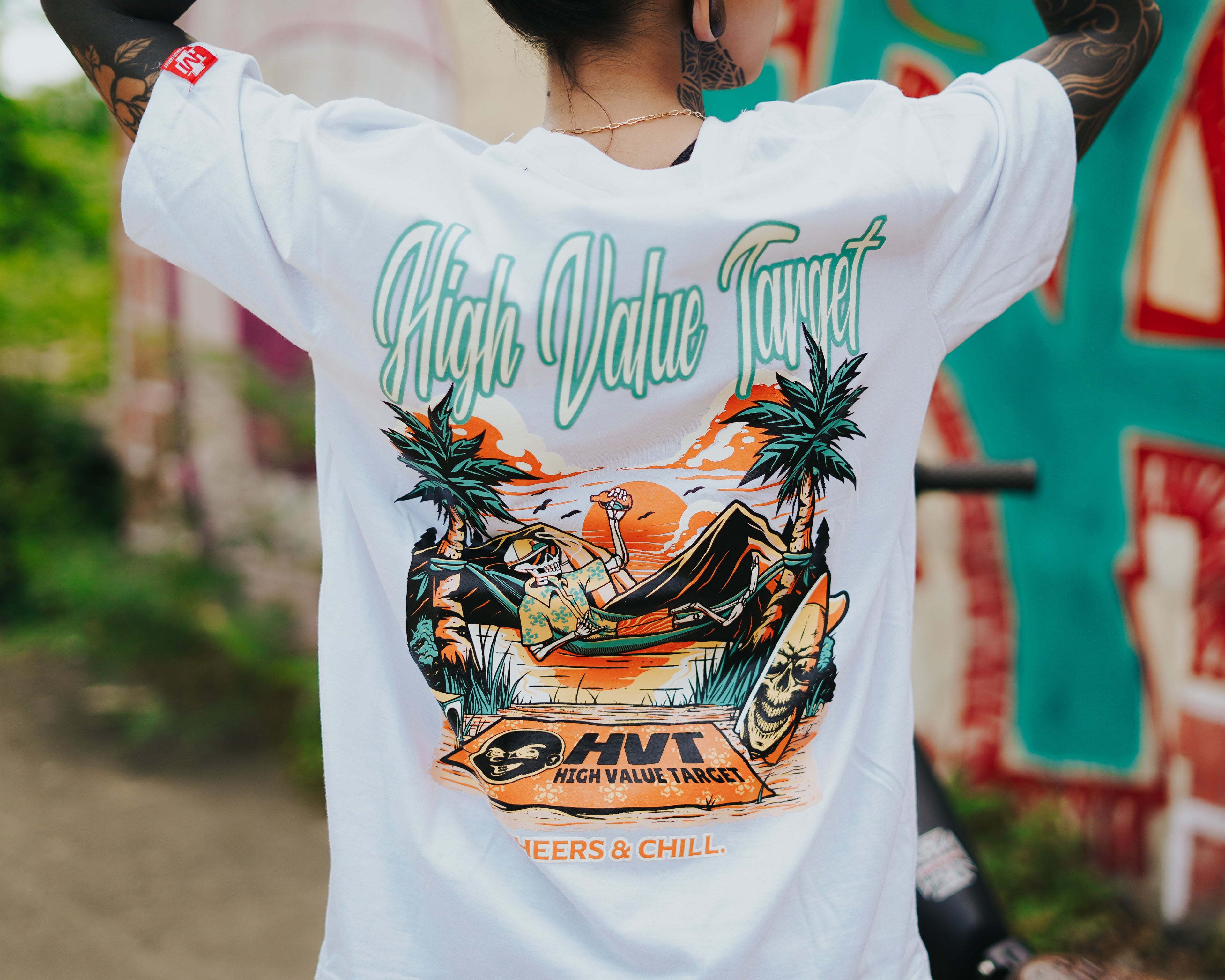 HIGH VALUE TARGET "CHEERS AND CHILL" (WHITE) CVC Cotton T-Shirt - SMALL to 2XL sizes