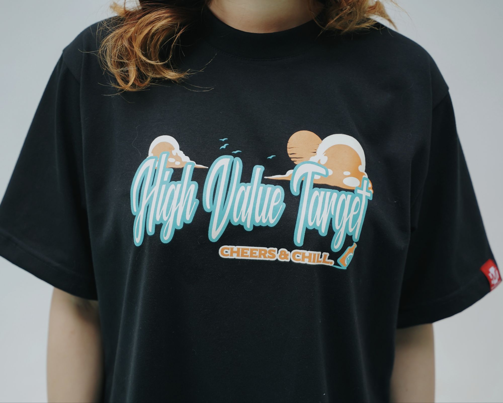 HIGH VALUE TARGET "CHEERS AND CHILL" (BLACK CVC Cotton Unisex T-SHIRT )