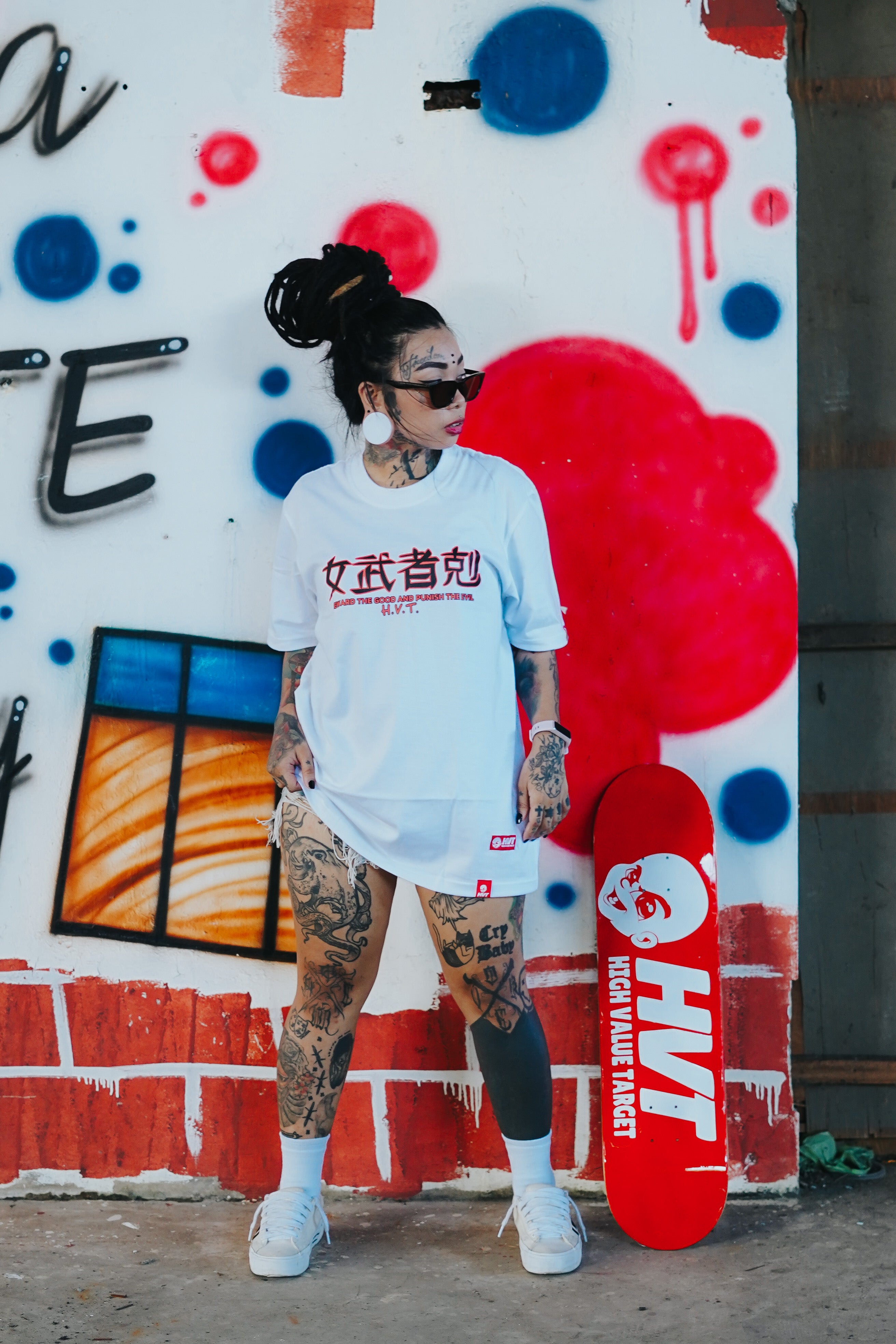 HIGH VALUE TARGET  "Onna-musha" (WHITE) 100% Cotton T-Shirt - S to 4XL