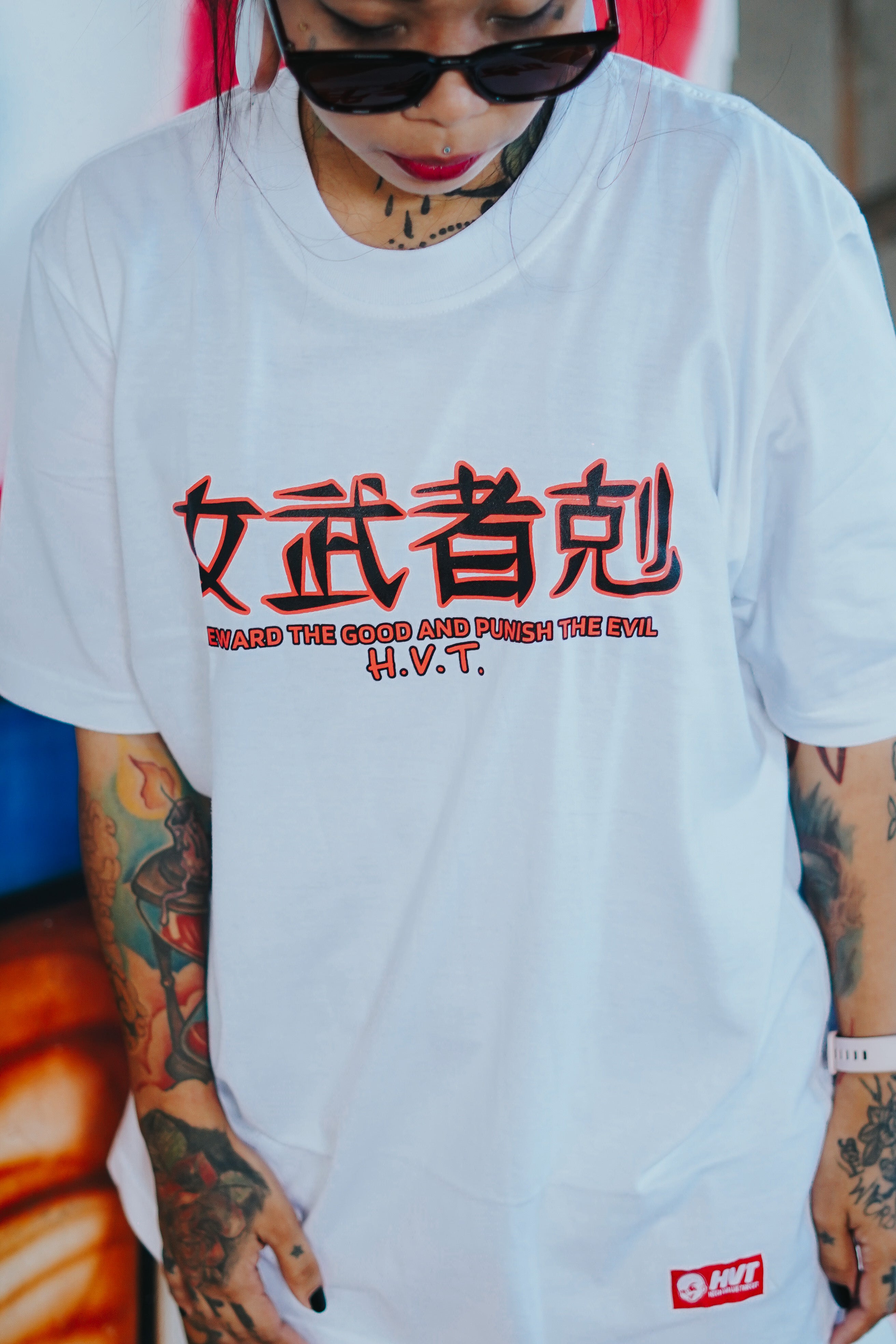 HIGH VALUE TARGET  "Onna-musha" (WHITE) 100% Cotton T-Shirt - S to 4XL