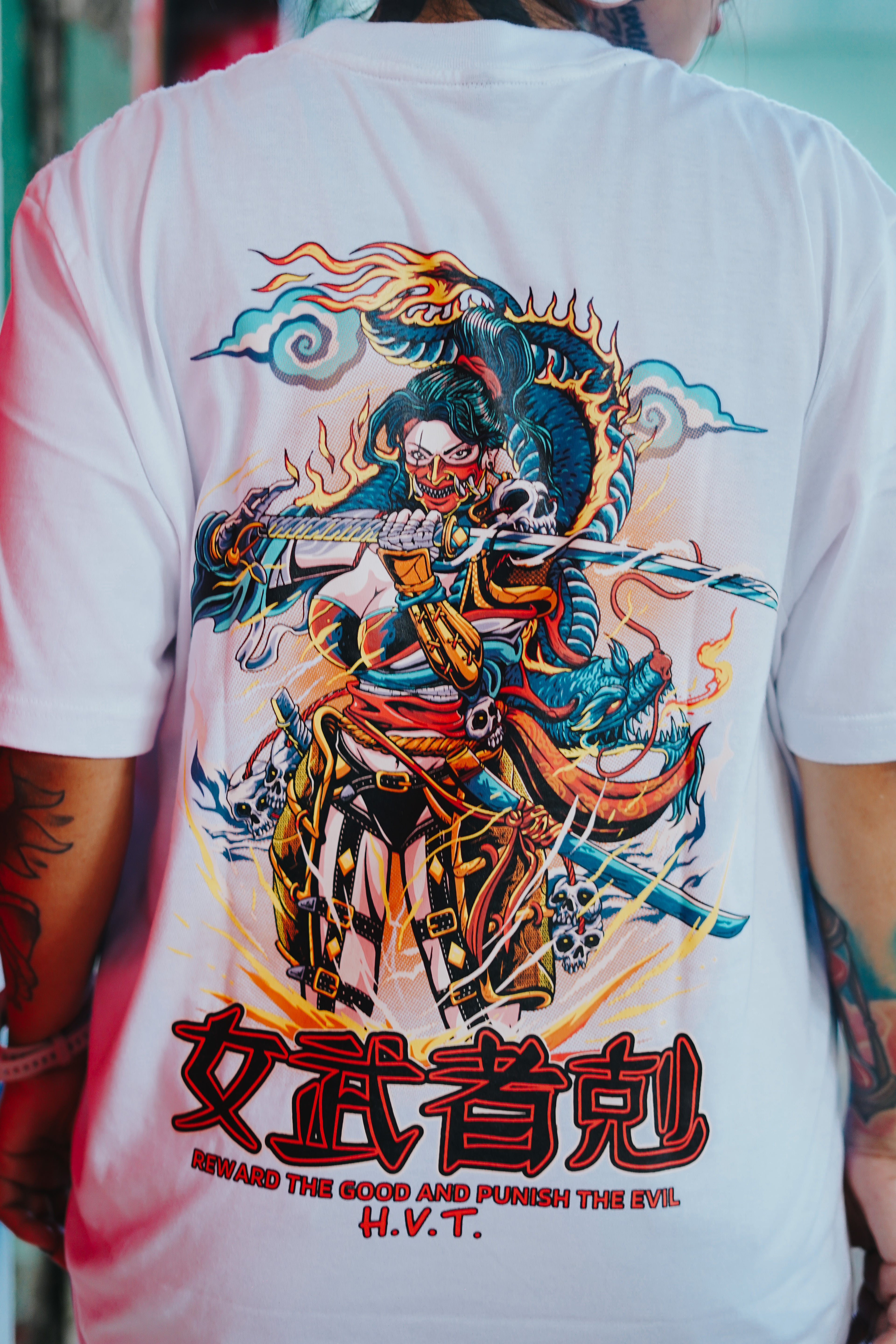 HIGH VALUE TARGET  "Onna-musha" (WHITE) 100% Cotton T-Shirt - S to 4XL