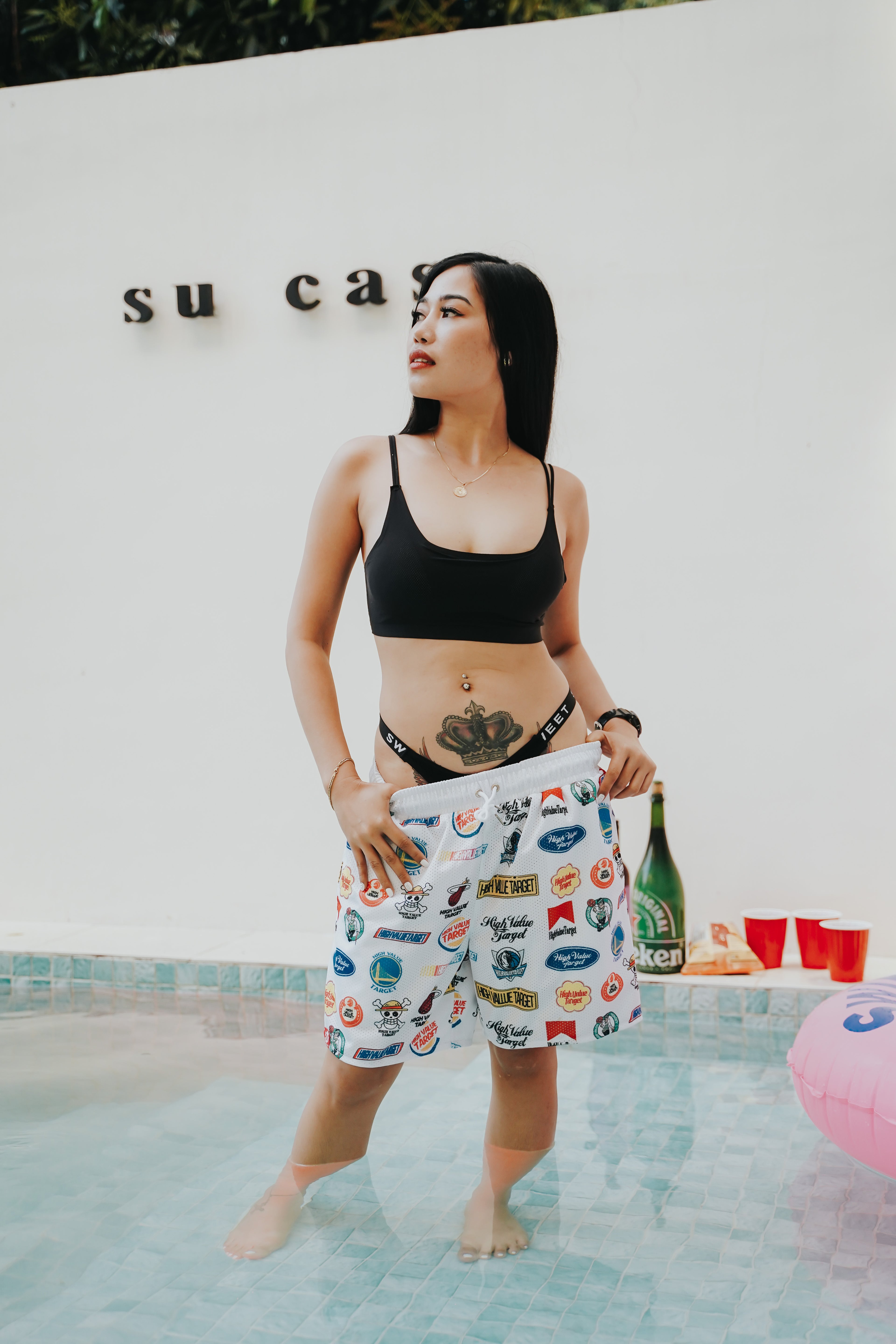 HIGH VALUE TARGET "HVT MIXED LOGOS" MESH SHORTS - WHITE