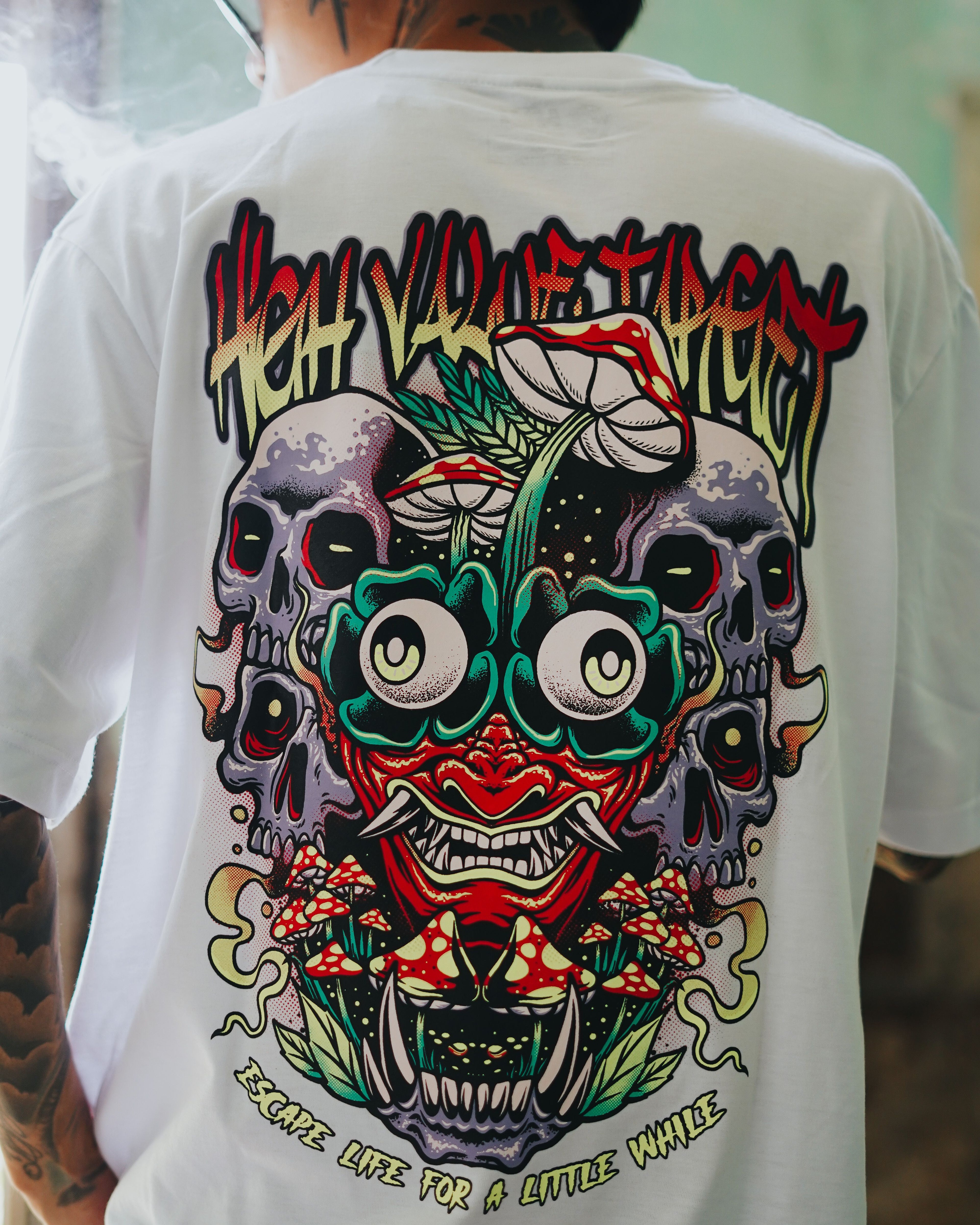 HIGH VALUE TARGET - ESCAPE LIFE (White) CVC Cotton T-Shirt - Small to 5XL sizes