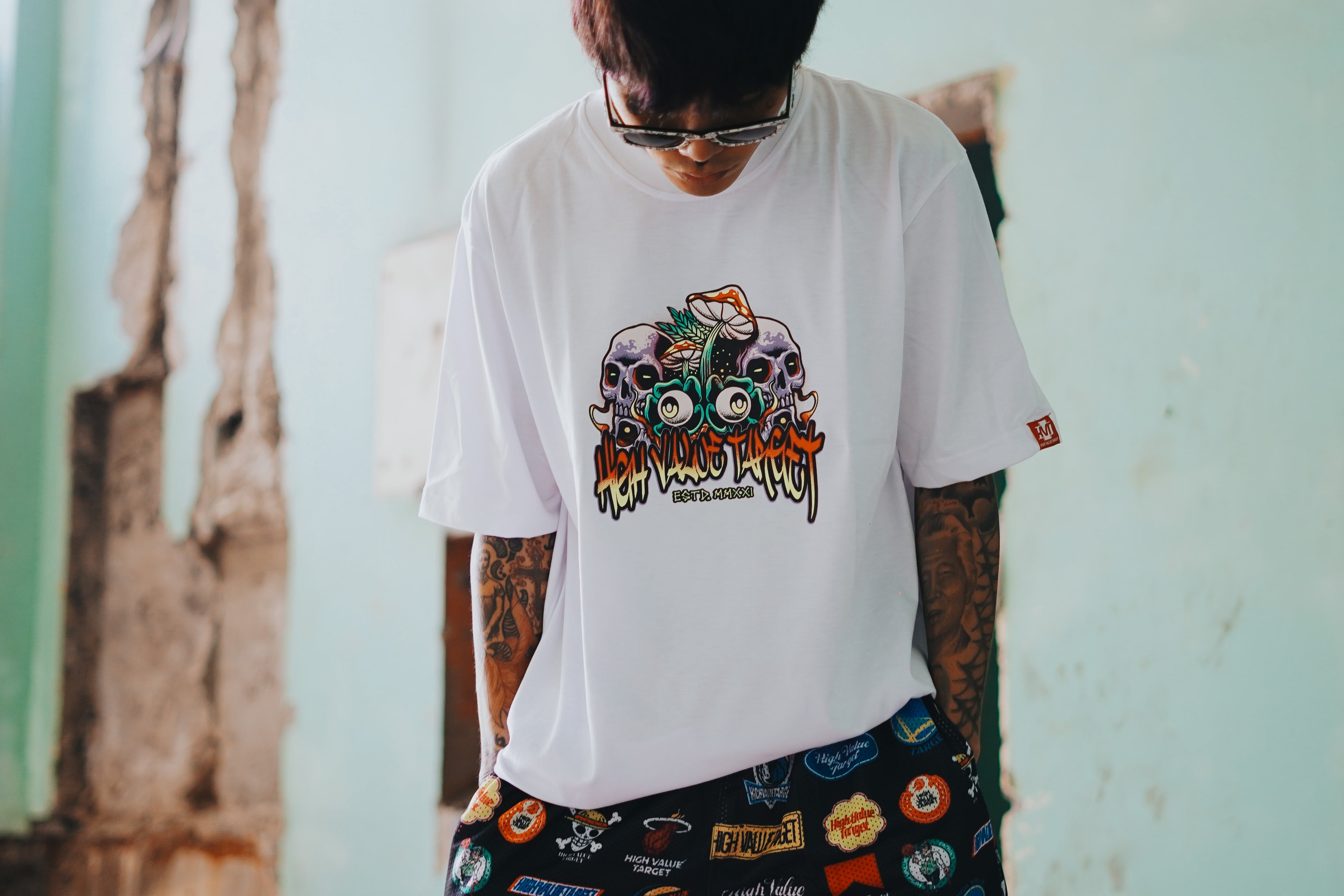 HIGH VALUE TARGET - ESCAPE LIFE (White) CVC Cotton T-Shirt - Small to 5XL sizes