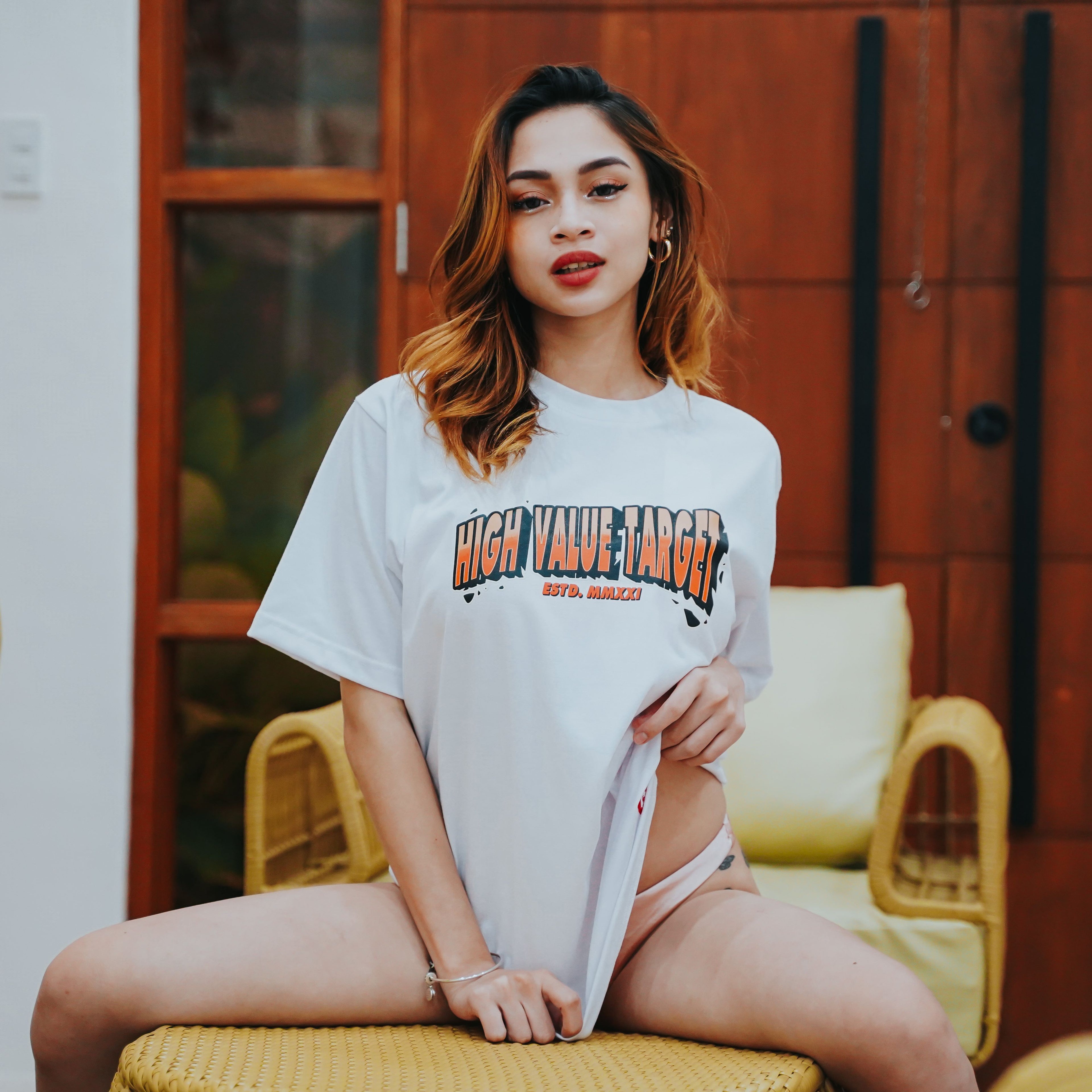 HIGH VALUE TARGET "GRIND ALL DAY " WHITE CVC COTTON UNISEX T-SHIRT