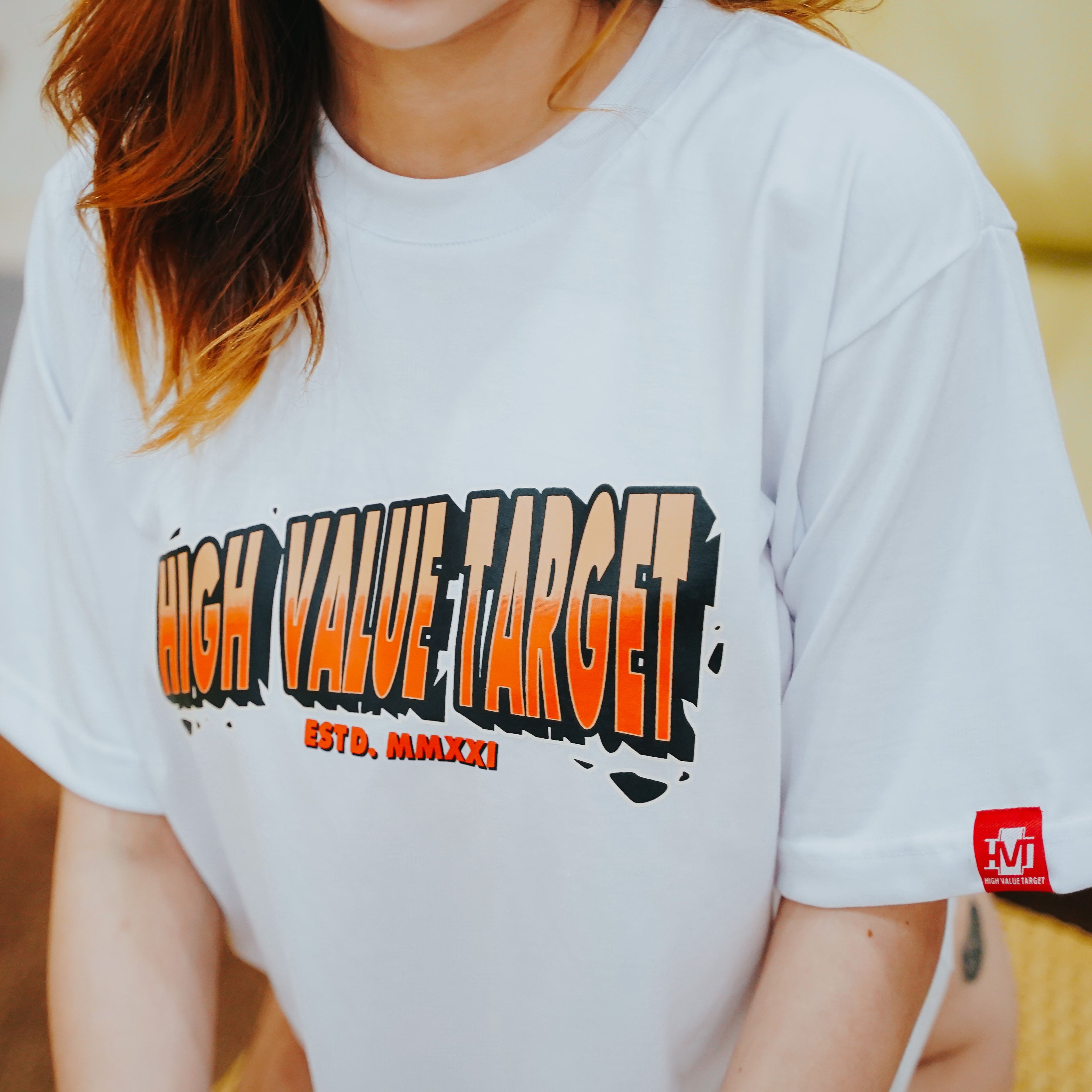 HIGH VALUE TARGET "GRIND ALL DAY " WHITE CVC COTTON UNISEX T-SHIRT