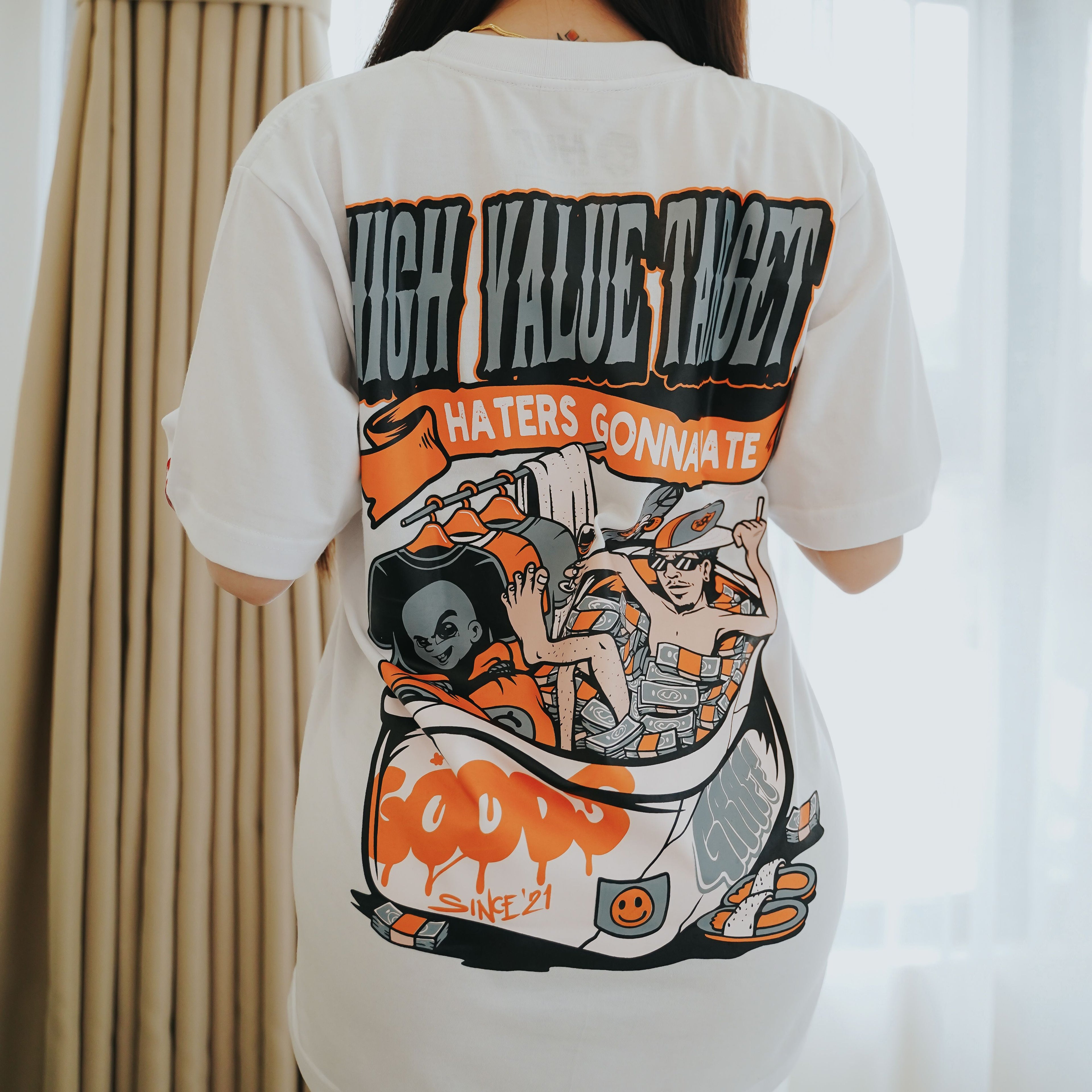 HIGH VALUE TARGET "HATERS GONNA HATE" WHITE CVC COTTON UNISEX T-SHIRT