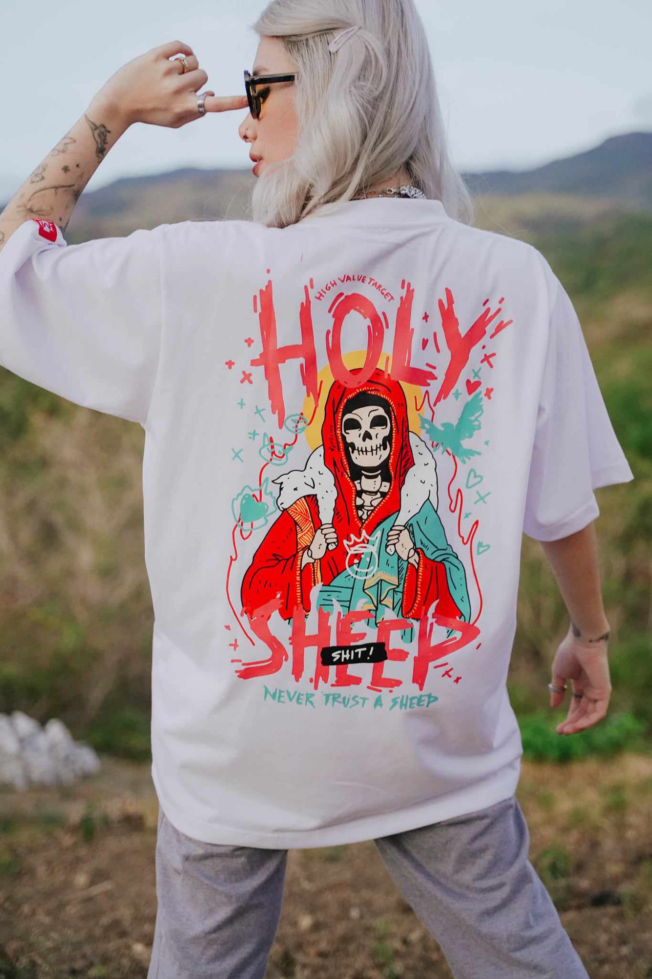 HIGH VALUE TARGET "HOLY SHEEP!" WHITE CVC Cotton Unisex T-Shirt