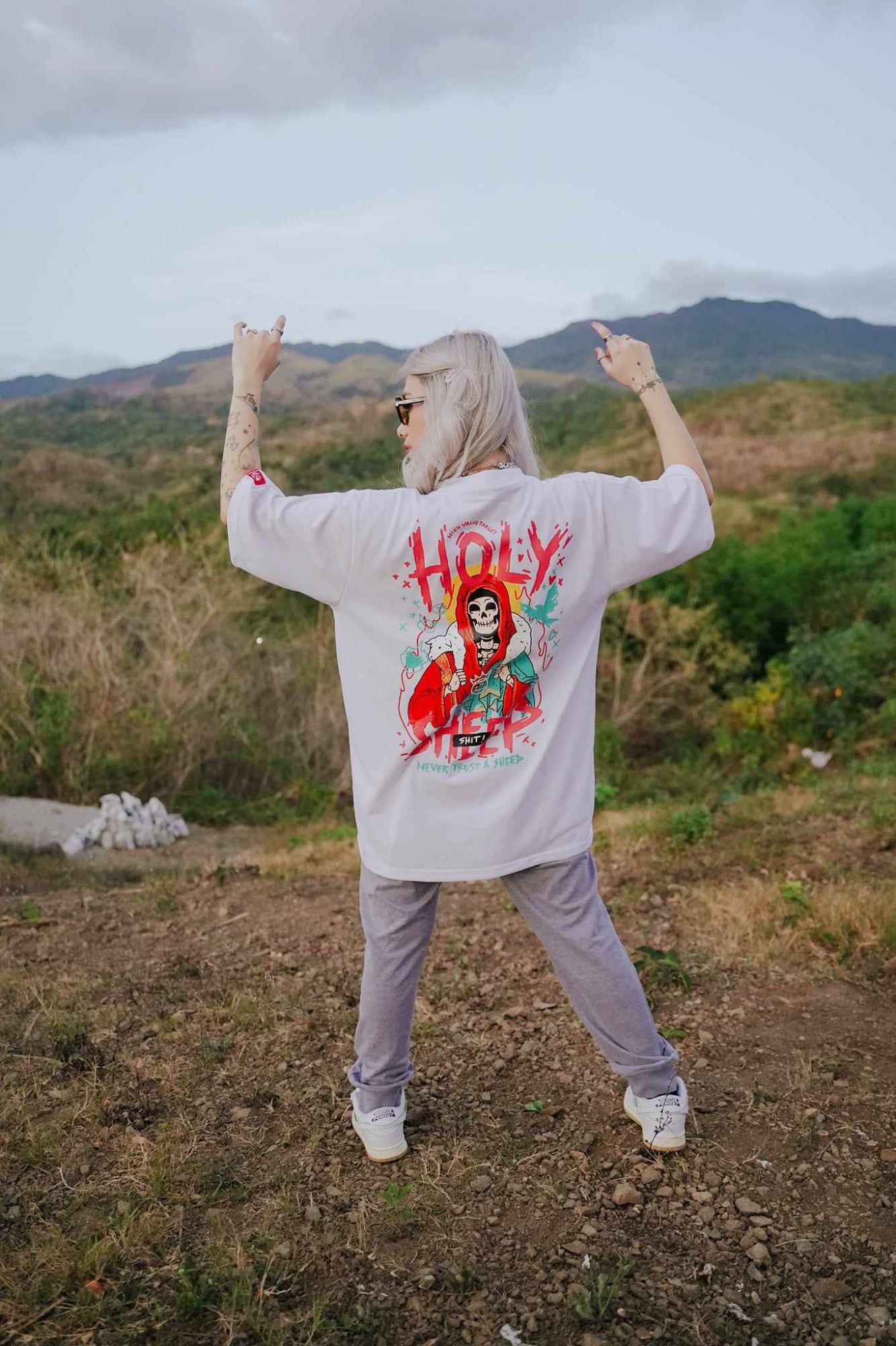 HIGH VALUE TARGET "HOLY SHEEP!" WHITE CVC Cotton Unisex T-Shirt