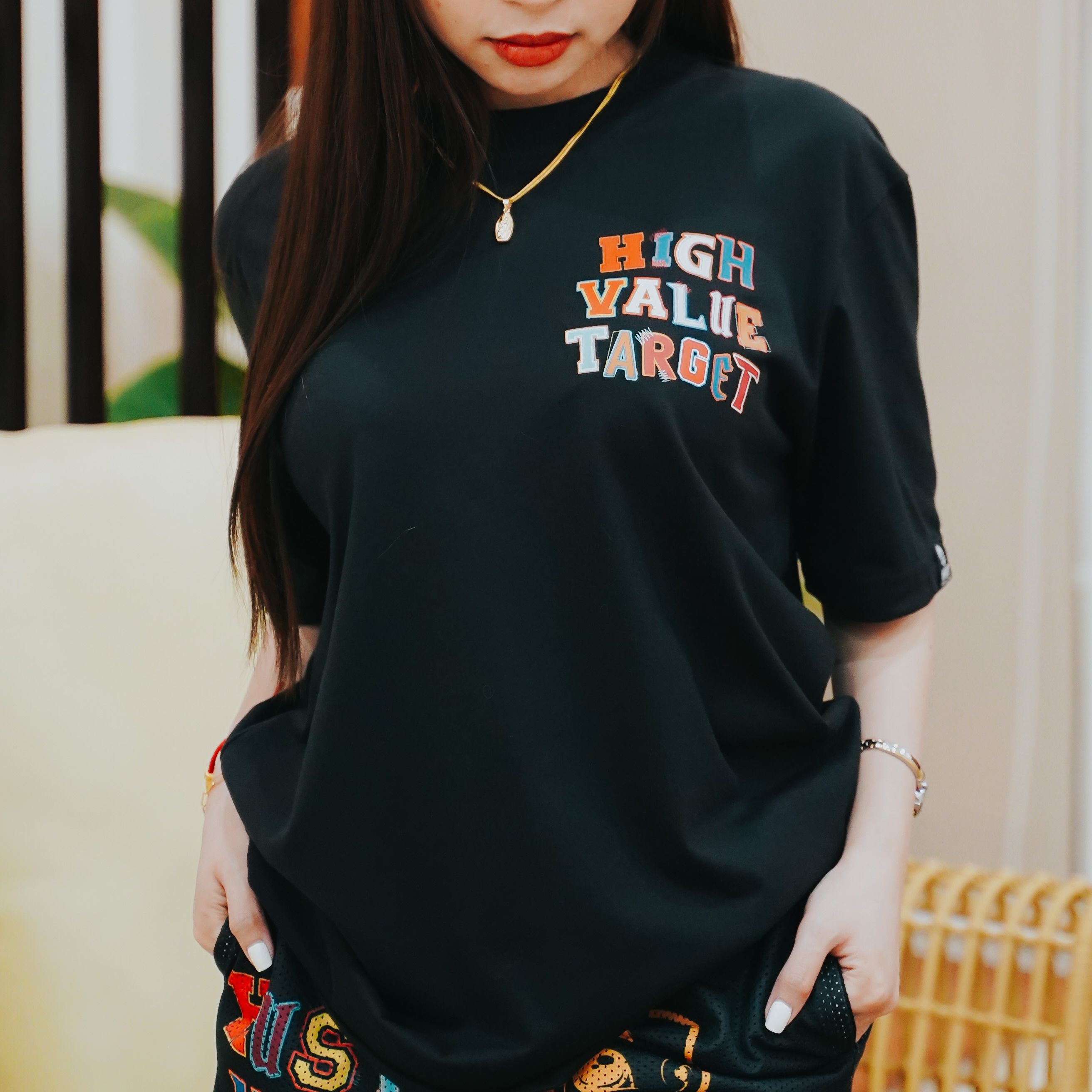 HIGH VALUE TARGET "HUSTLE HARD NEVER QUIT " BLACK CVC COTTON UNISEX T-SHIRT