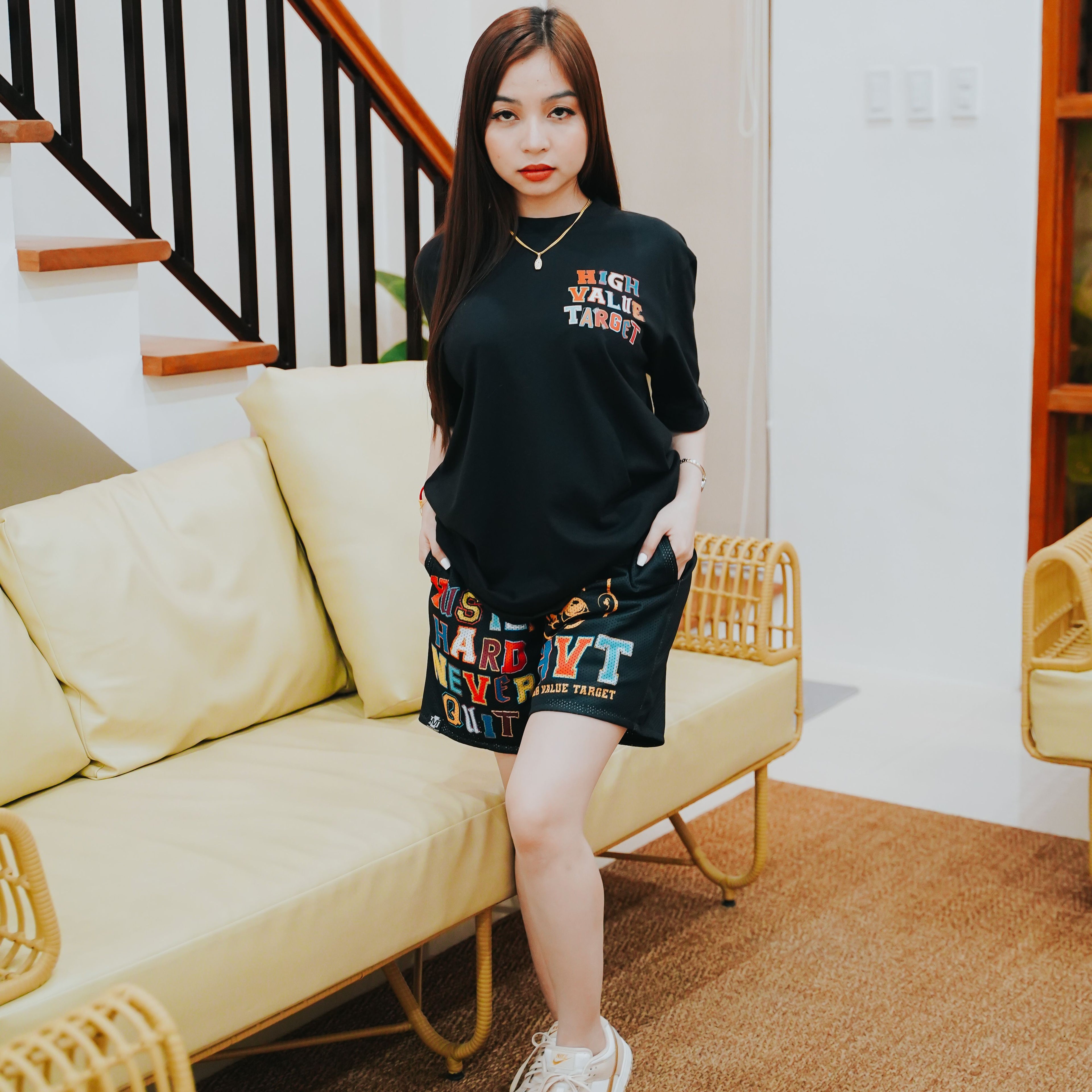 HIGH VALUE TARGET "HUSTLE HARD NEVER QUIT " BLACK CVC COTTON UNISEX T-SHIRT