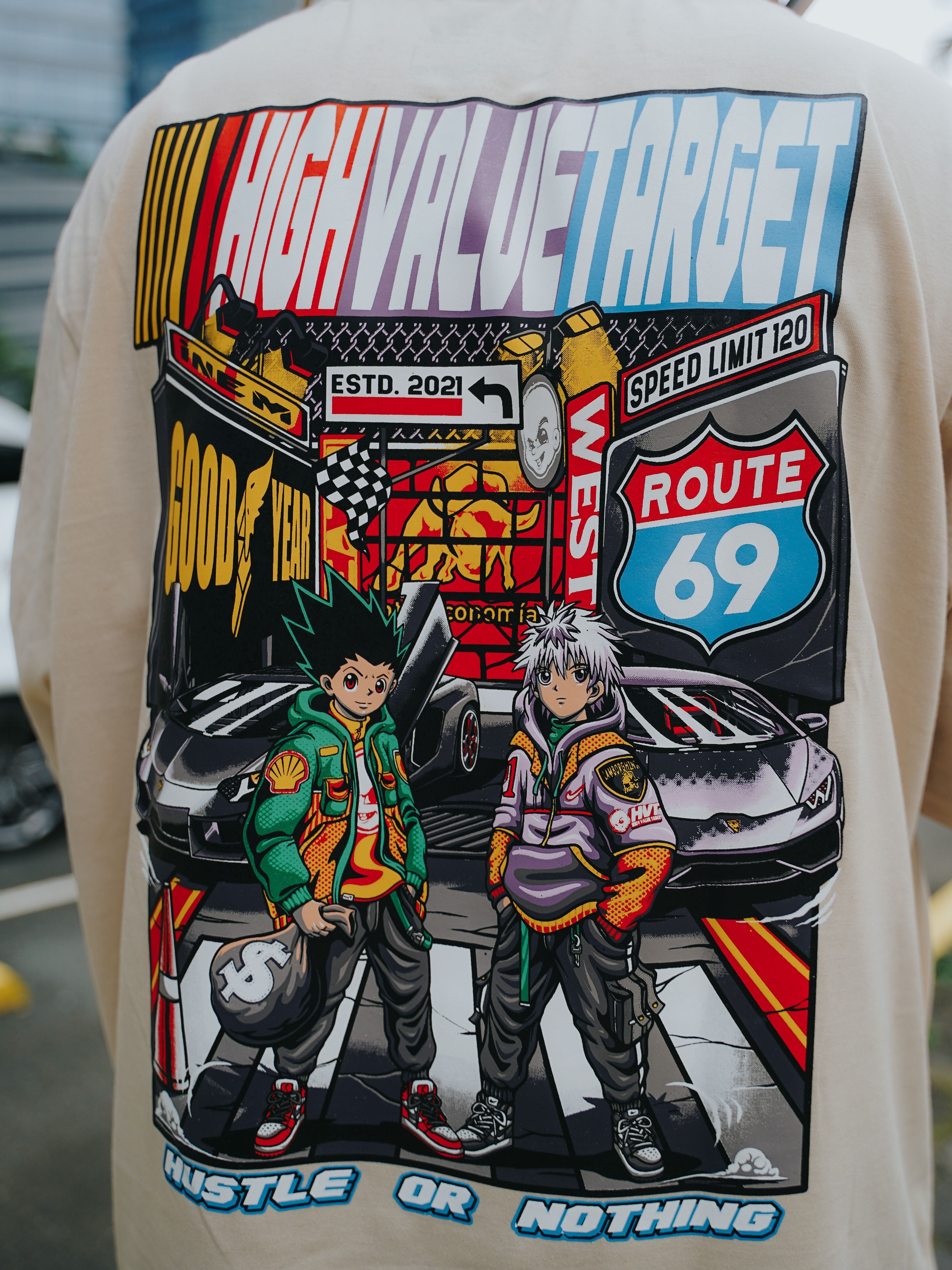 HIGH VALUE TARGET "HUSTLE or NOTHING" HUNTER X (BEIGE) PURE CVC Cotton T-Shirt - UNISEX