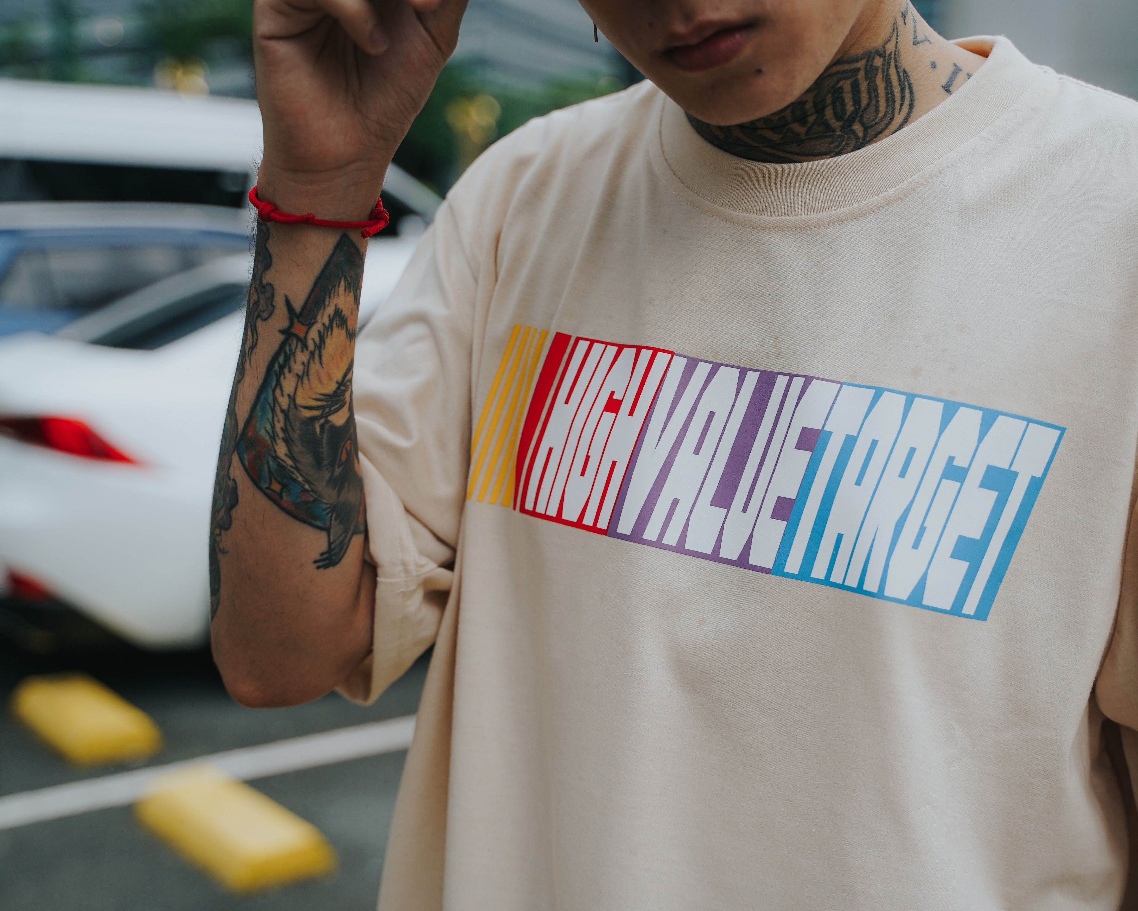 HIGH VALUE TARGET "HUSTLE or NOTHING" HUNTER X (BEIGE) PURE CVC Cotton T-Shirt - UNISEX