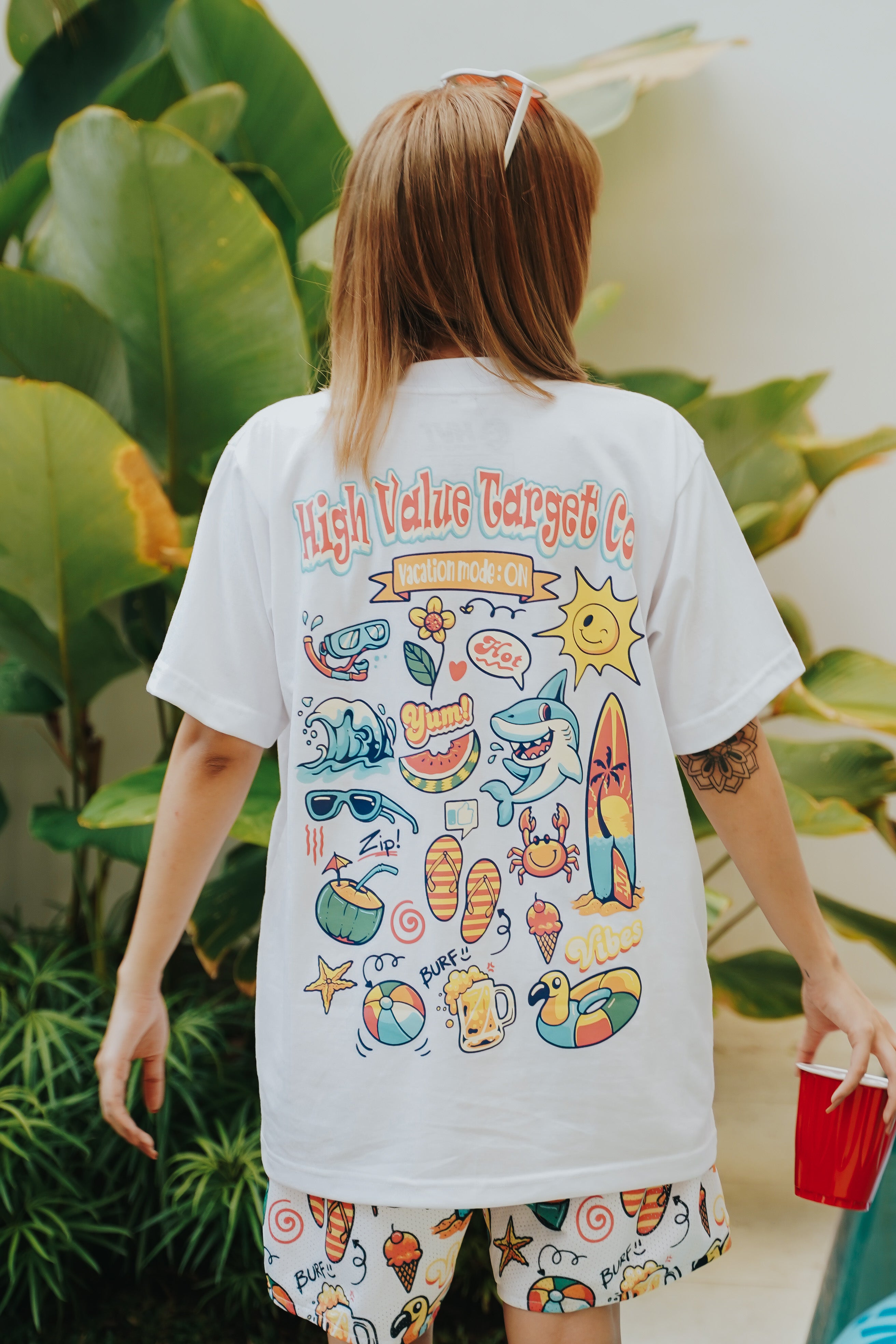 HIGH VALUE TARGET " HVT VACATION MODE ON" WHITE CVC Cotton Unisex T-SHIRT UNISEX