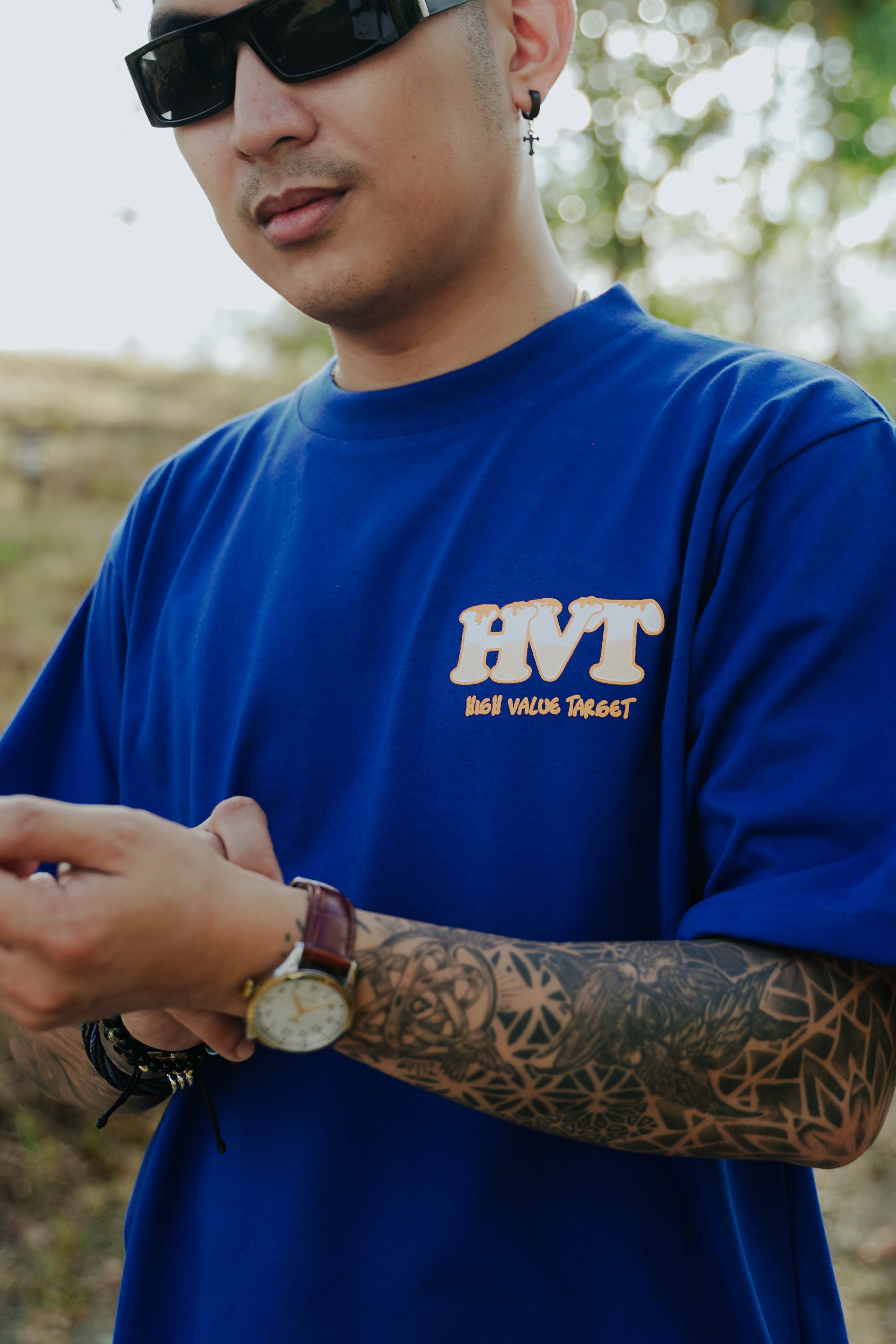 HIGH VALUE TARGET "JOLLY HOT KUSH" Blue CVC Cotton Unisex T-Shirt