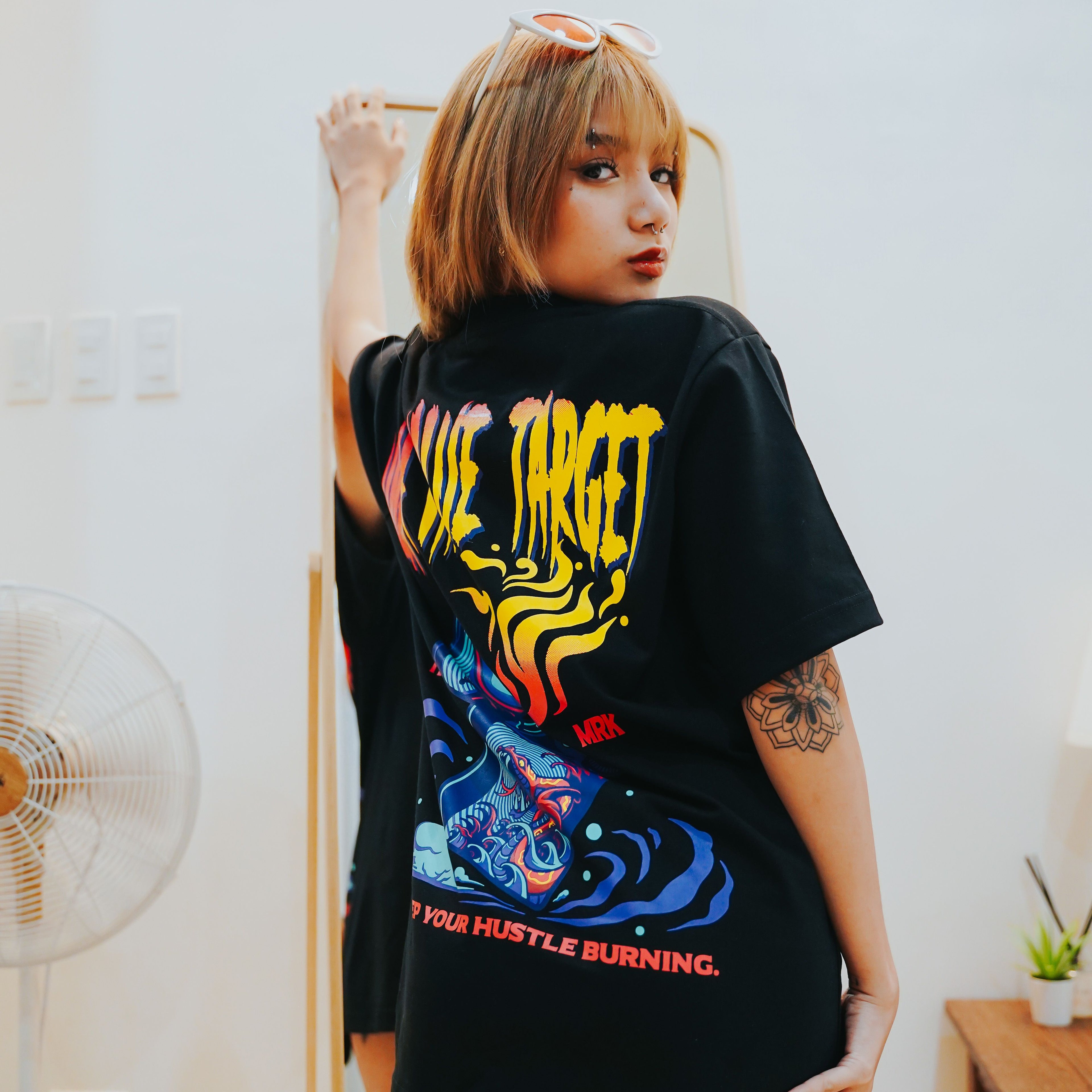 HIGH VALUE TARGET "KEEP YOUR HUSTLE BURNING" BLACK CVC COTTON UNISEX T-SHIRT