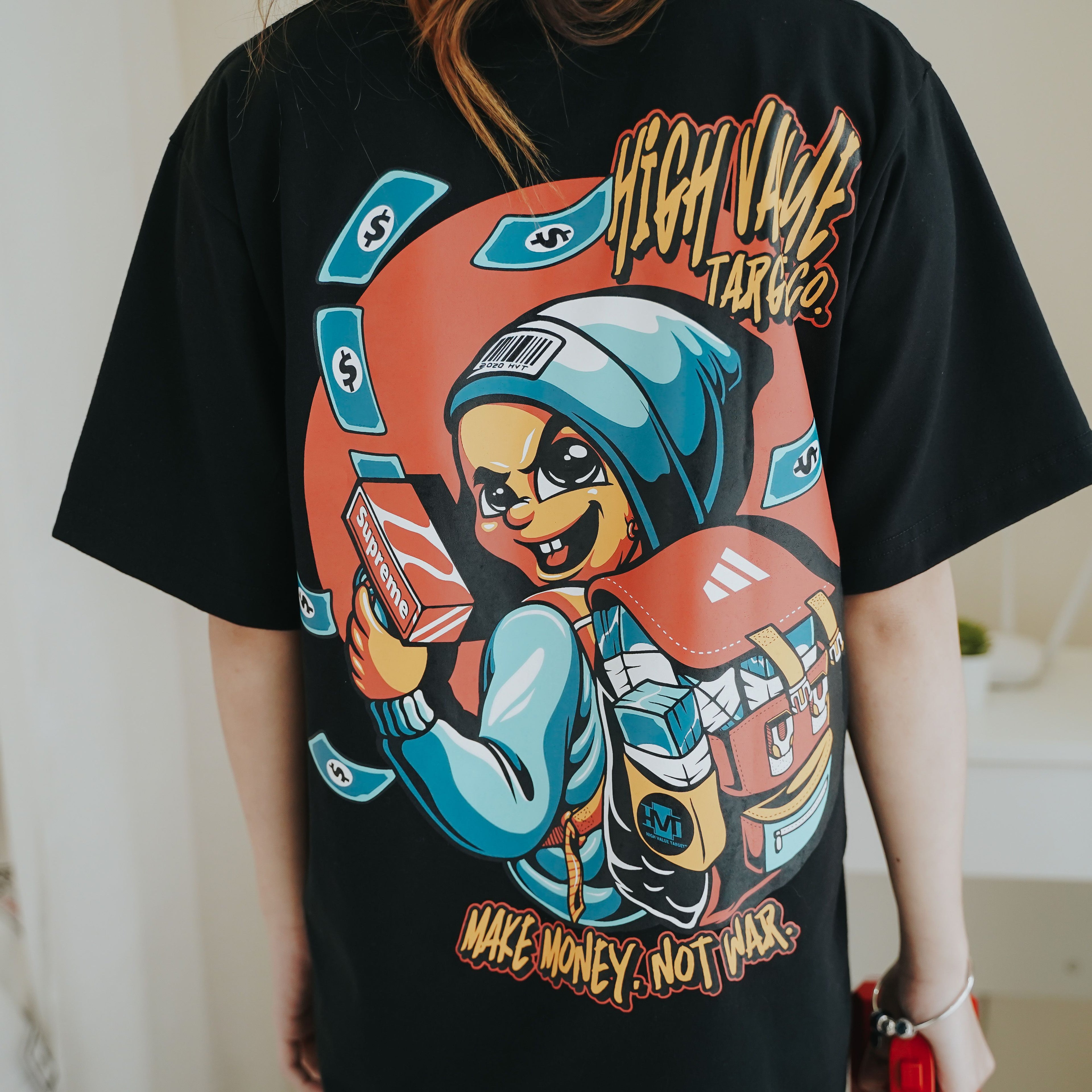 HIGH VALUE TARGET "MAKE MONEY. NOT WAR." BLACK CVC COTTON UNISEX T-SHIRT