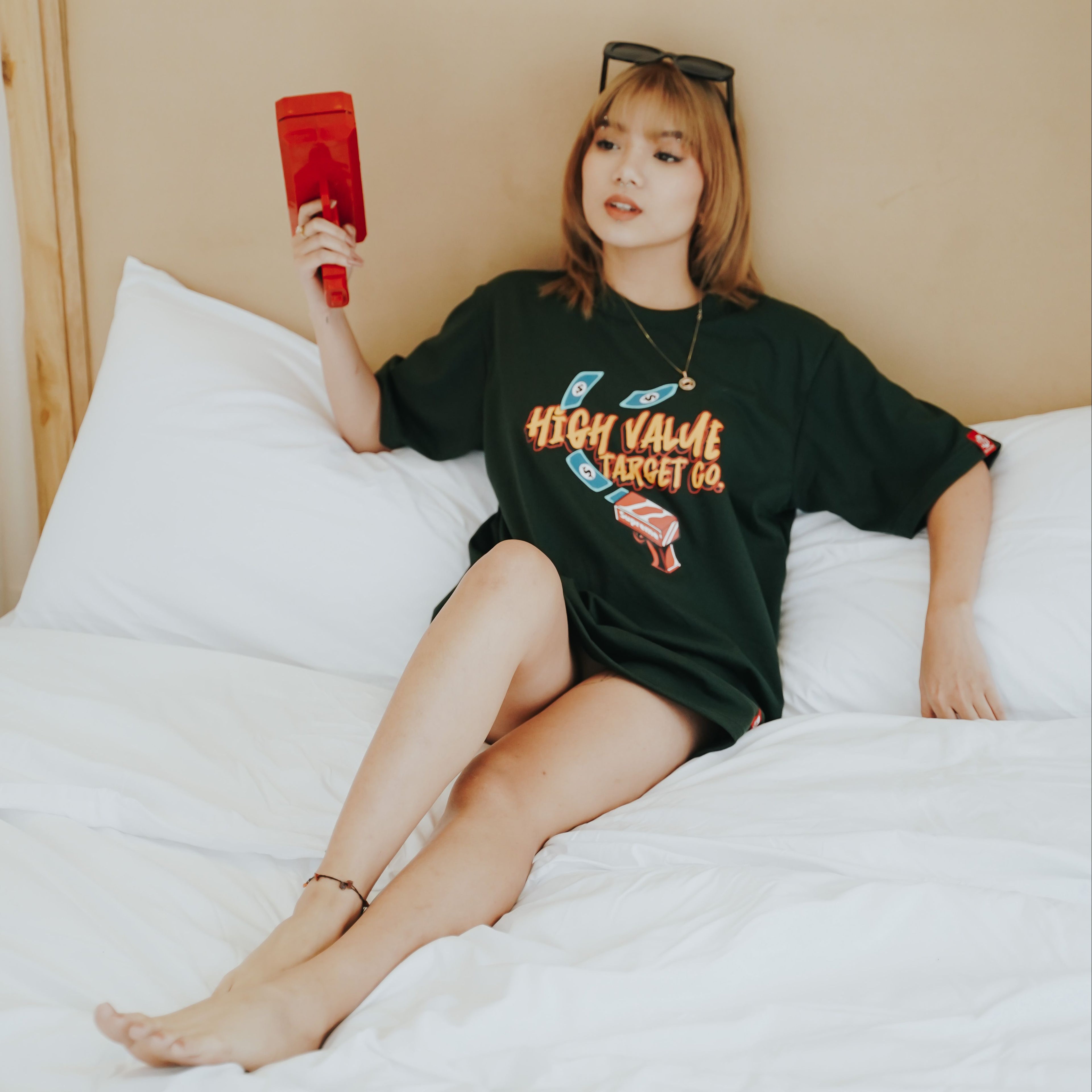 HIGH VALUE TARGET "MAKE MONEY. NOT WAR." MILITARY GREEN CVC COTTON UNISEX T-SHIRT