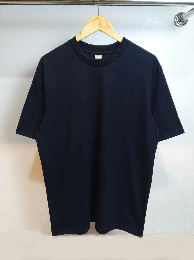 MIDNIGHT BLUE - HVT Premium Quality Oversized Plain Crewneck T-shirts - Unisex Heavy Hybrid Soft Cotton Shirts - Menswear and women Casual Tshirt