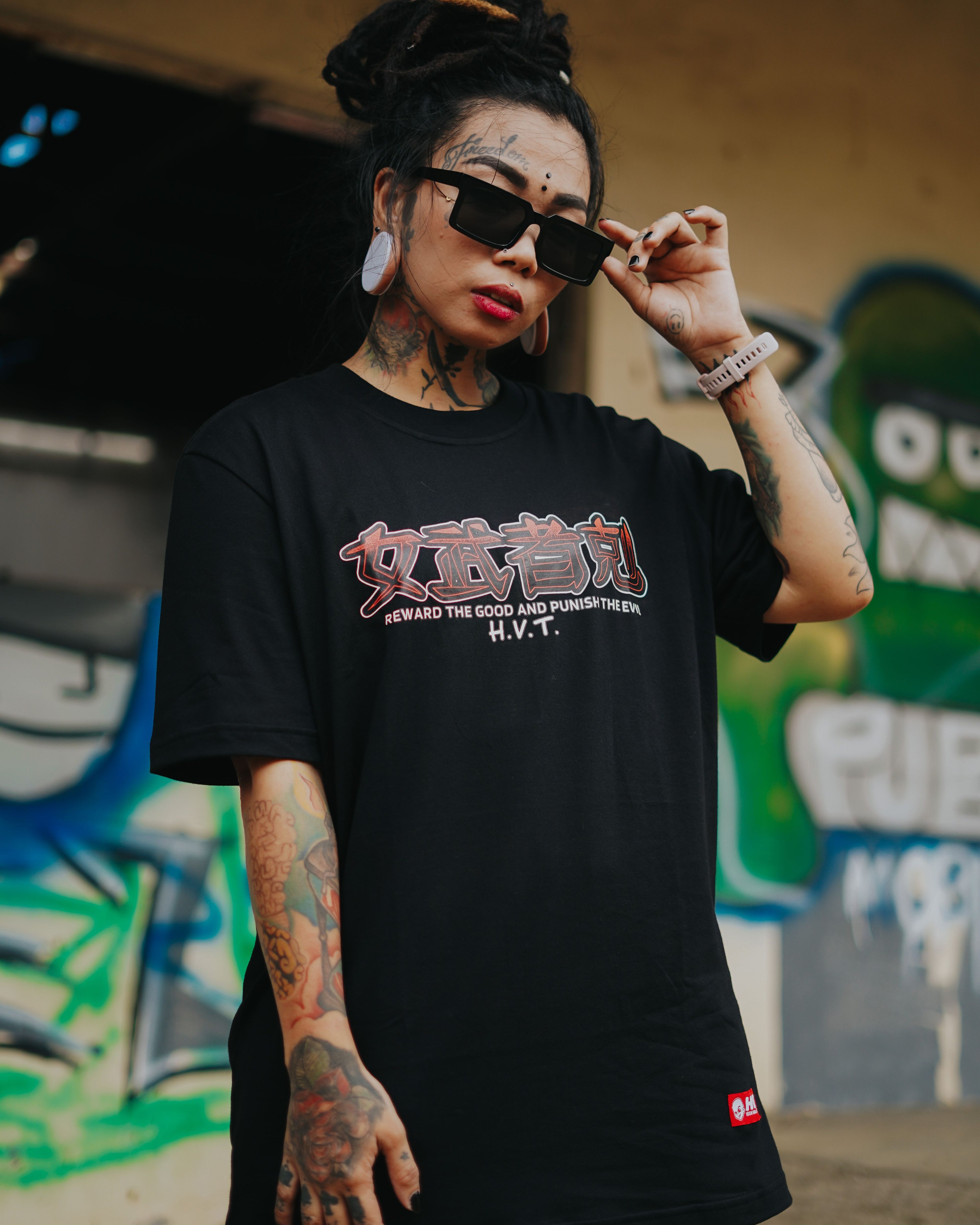 HIGH VALUE TARGET "Onna-musha" (BLACK) CVC Cotton T-Shirt - XS to 2XL