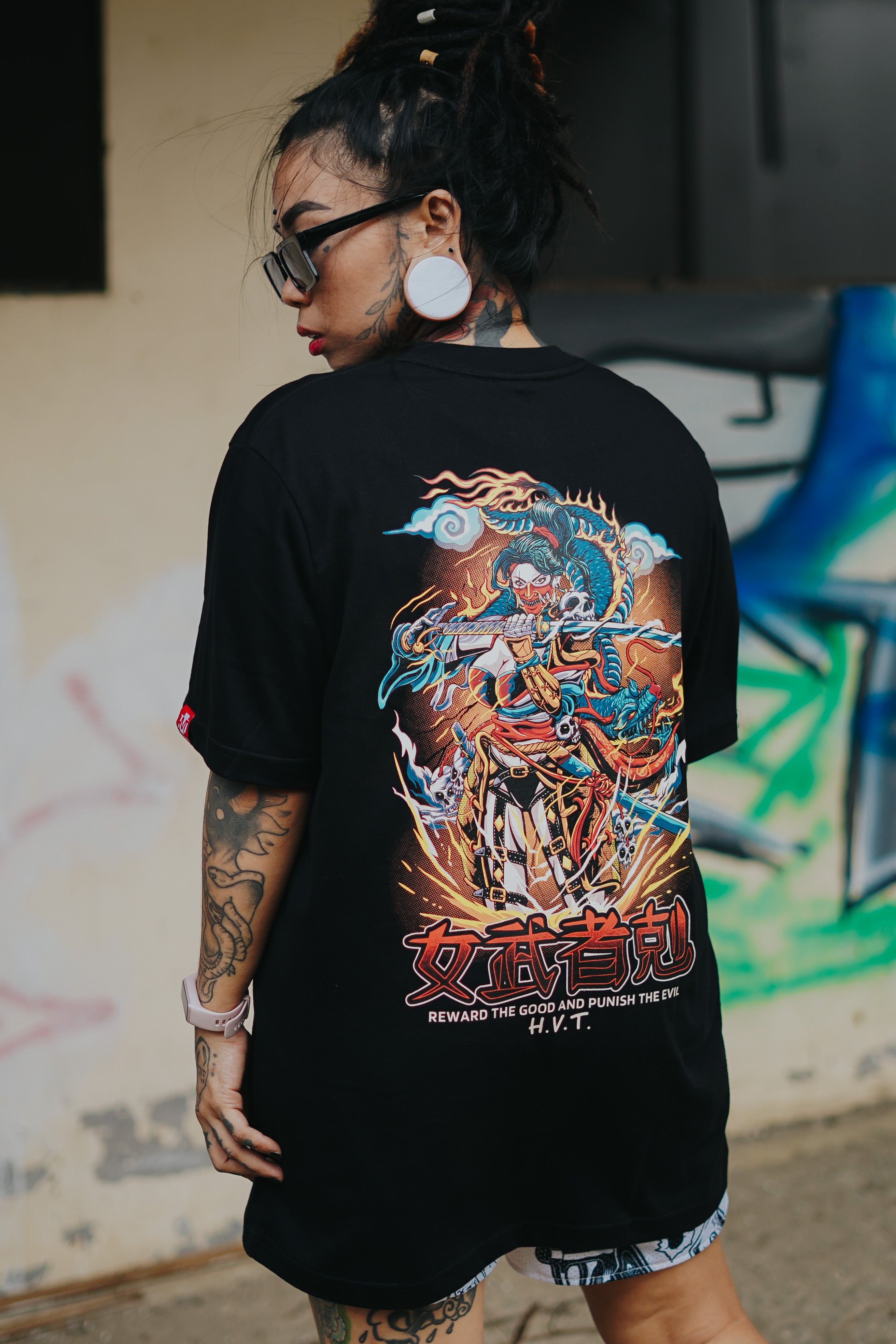 HIGH VALUE TARGET "Onna-musha" (BLACK) CVC Cotton T-Shirt - XS to 2XL