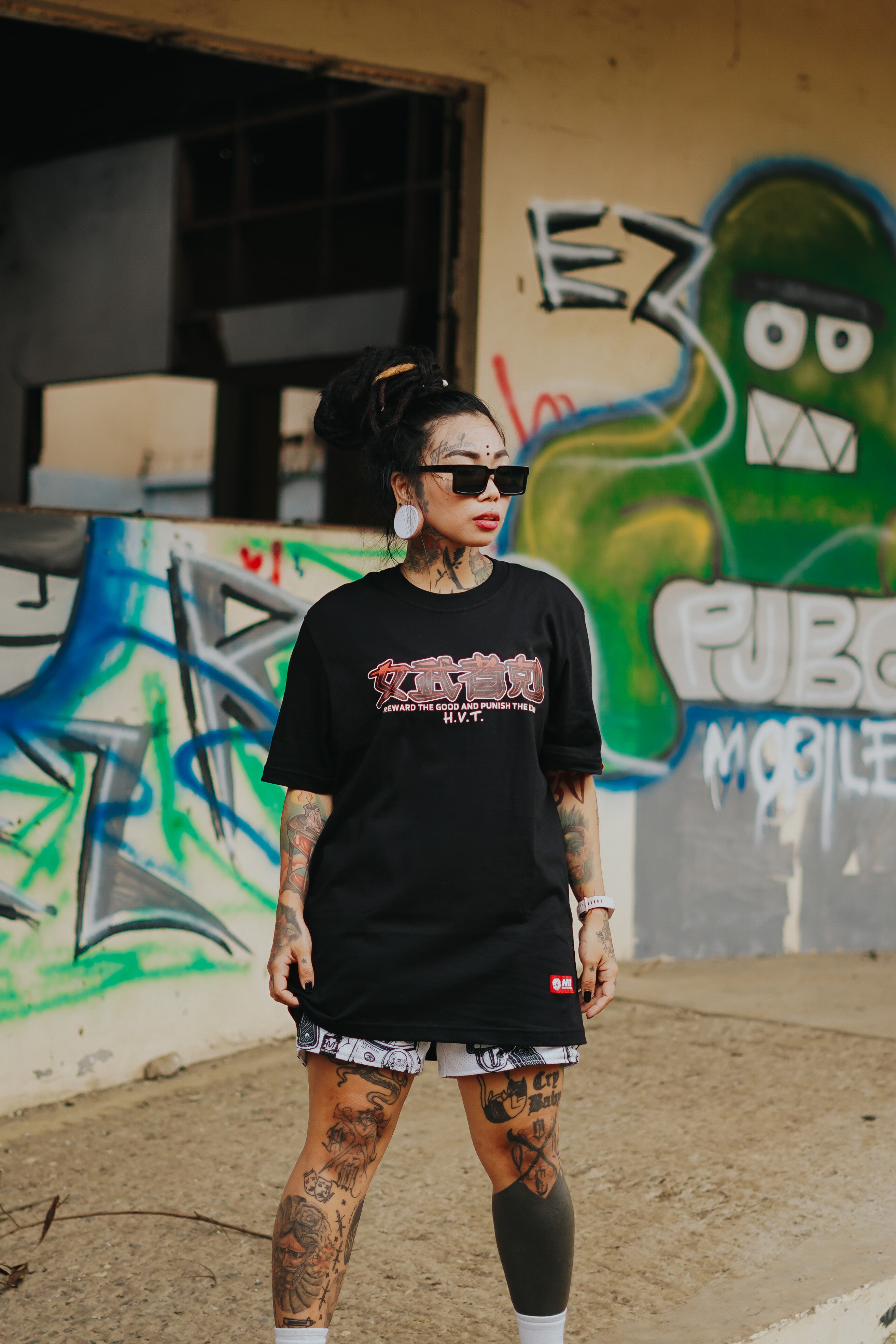 HIGH VALUE TARGET "Onna-musha" (BLACK) CVC Cotton T-Shirt - XS to 2XL