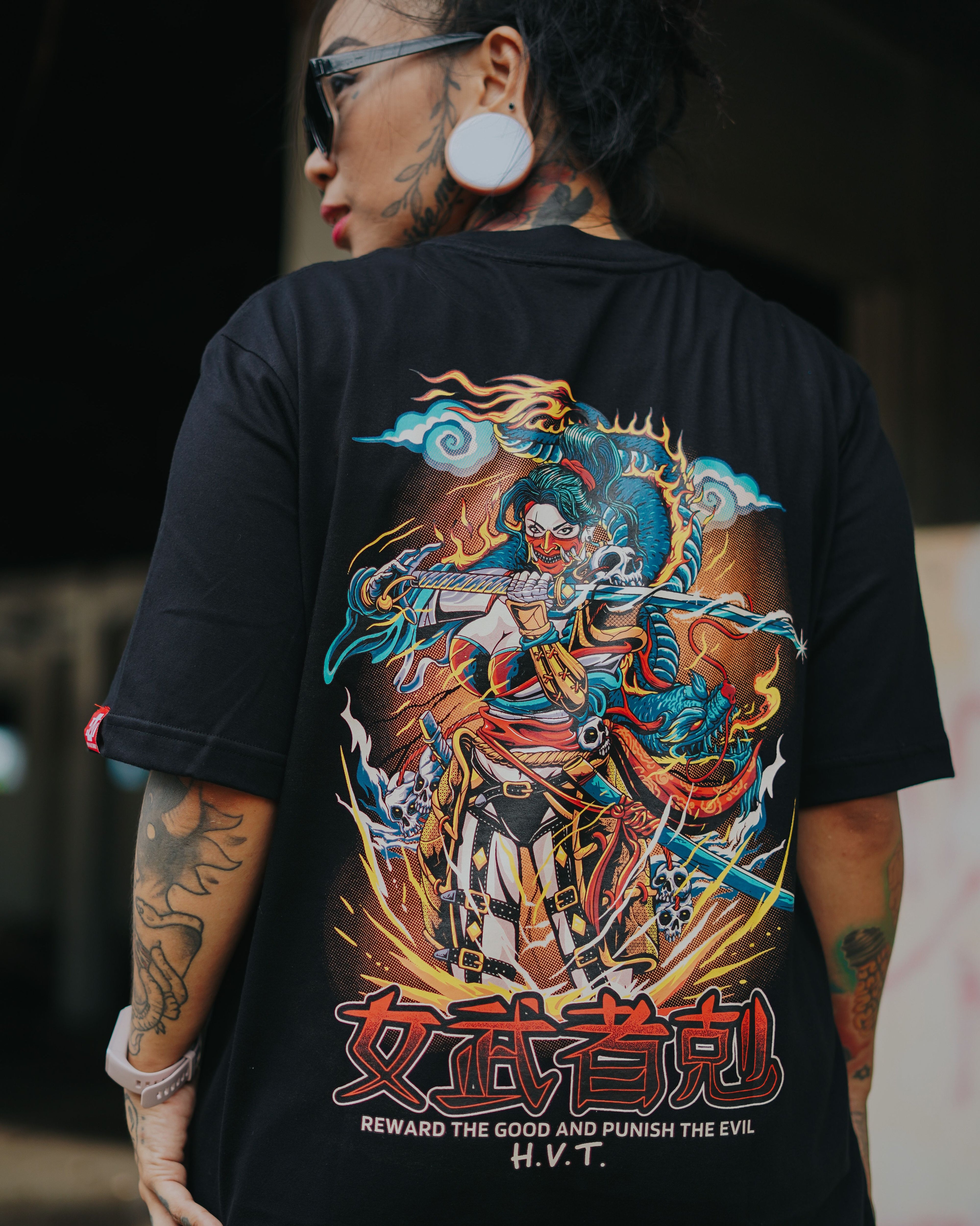 HIGH VALUE TARGET "Onna-musha" (BLACK) CVC Cotton T-Shirt - XS to 2XL