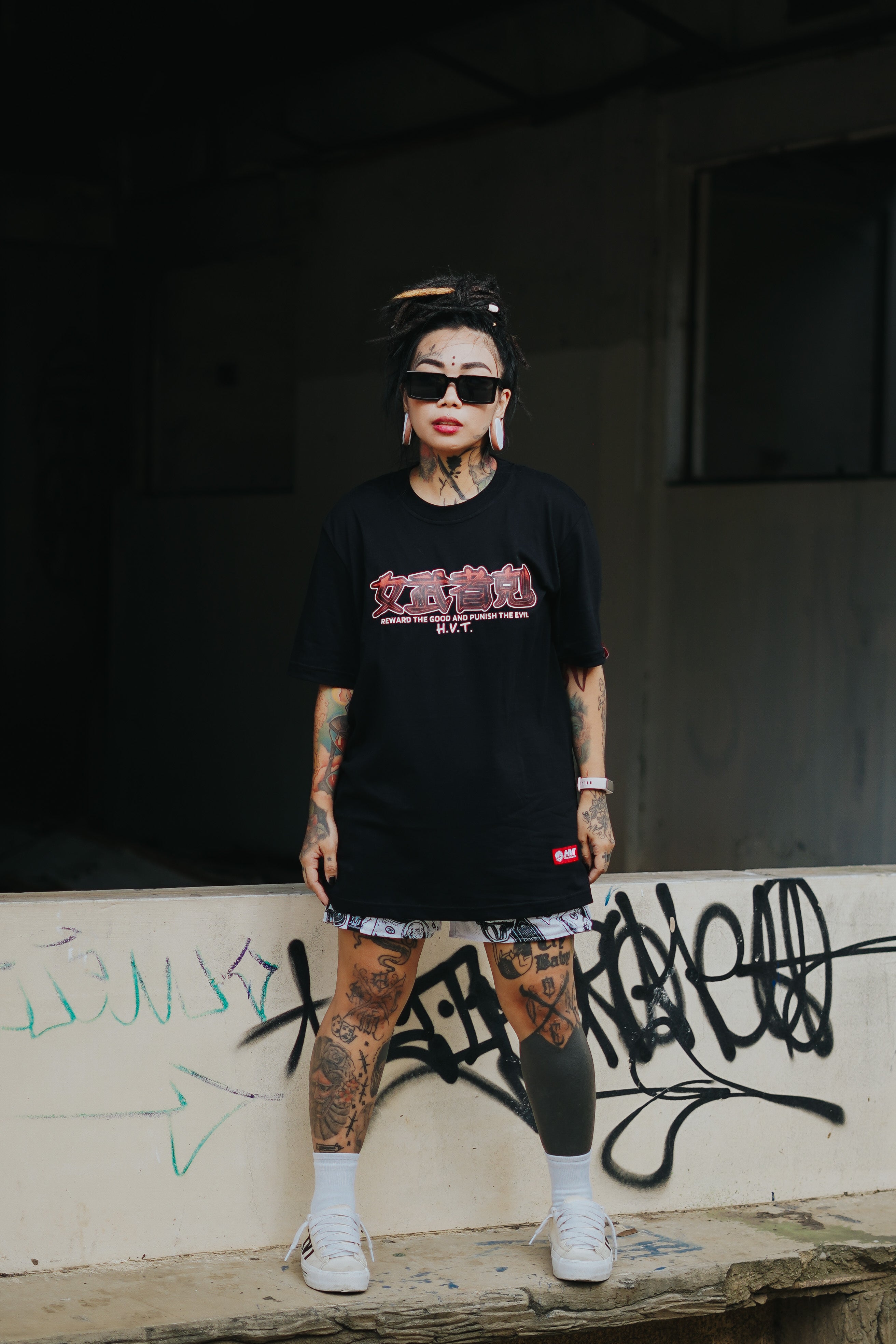 HIGH VALUE TARGET "Onna-musha" (BLACK) CVC Cotton T-Shirt - XS to 2XL