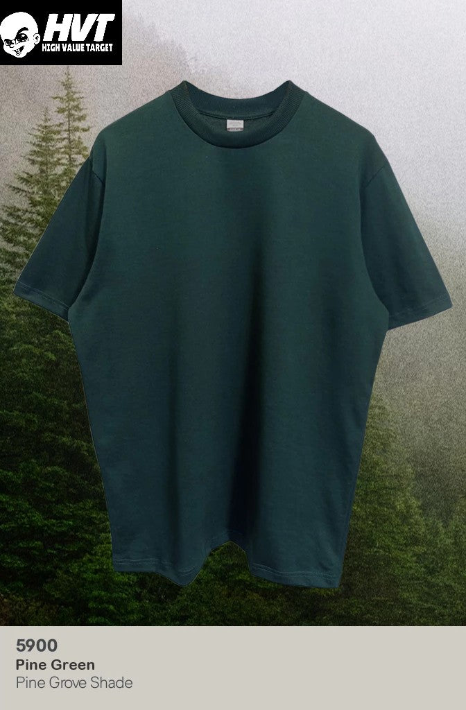 PINE GREEN - HVT Premium Quality Oversized Plain Crewneck T-shirts - Unisex Heavy Hybrid Soft Cotton Shirts - Menswear and women Casual Tshirt
