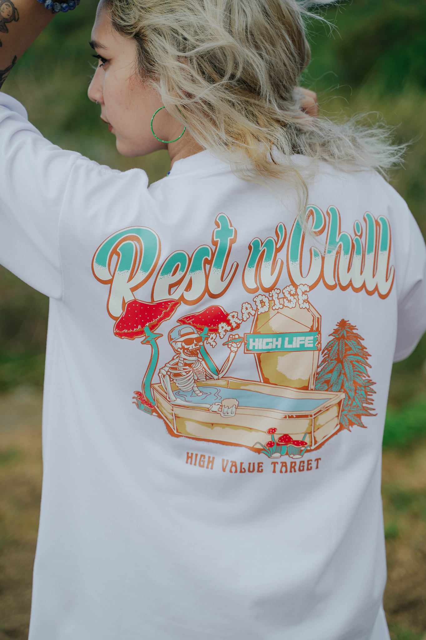 HIGH VALUE TARGET "REST N' CHILL " White CVC Cotton Unisex T-Shirt