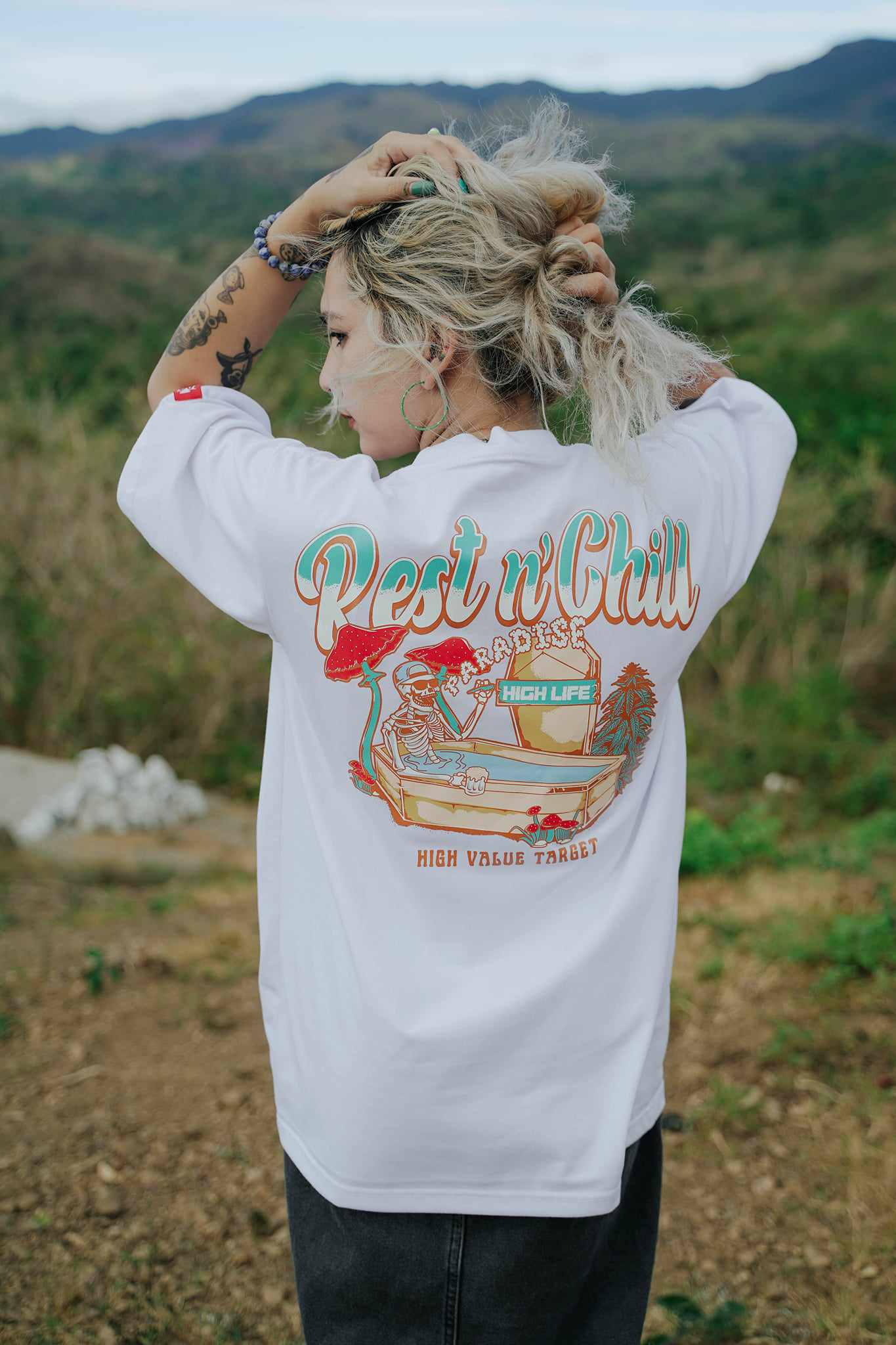 HIGH VALUE TARGET "REST N' CHILL " White CVC Cotton Unisex T-Shirt