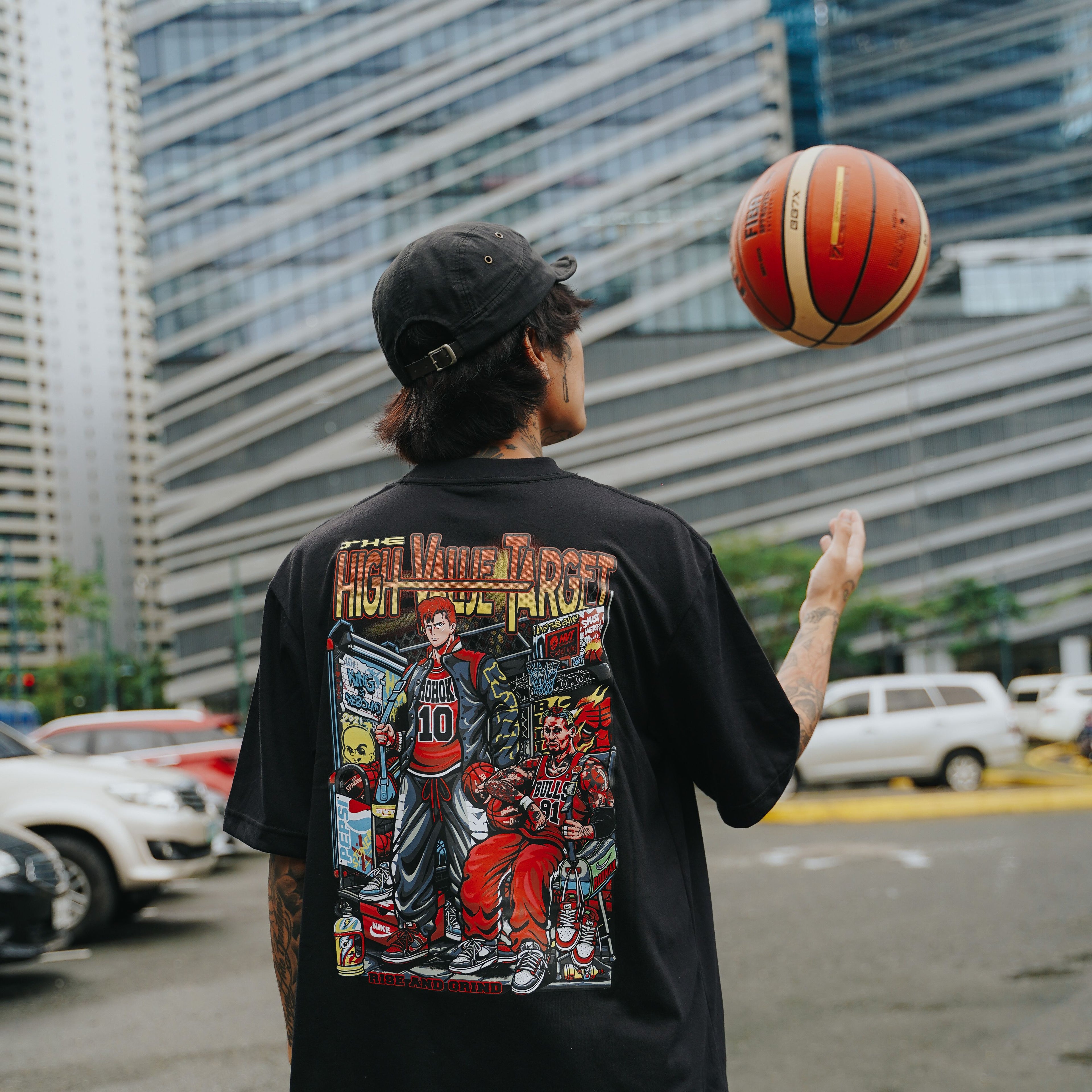 HIGH VALUE TARGET "RISE AND GRIND" SAKURAGI & RODMAN (BLACK) CVC Cotton T-Shirt - UNISEX