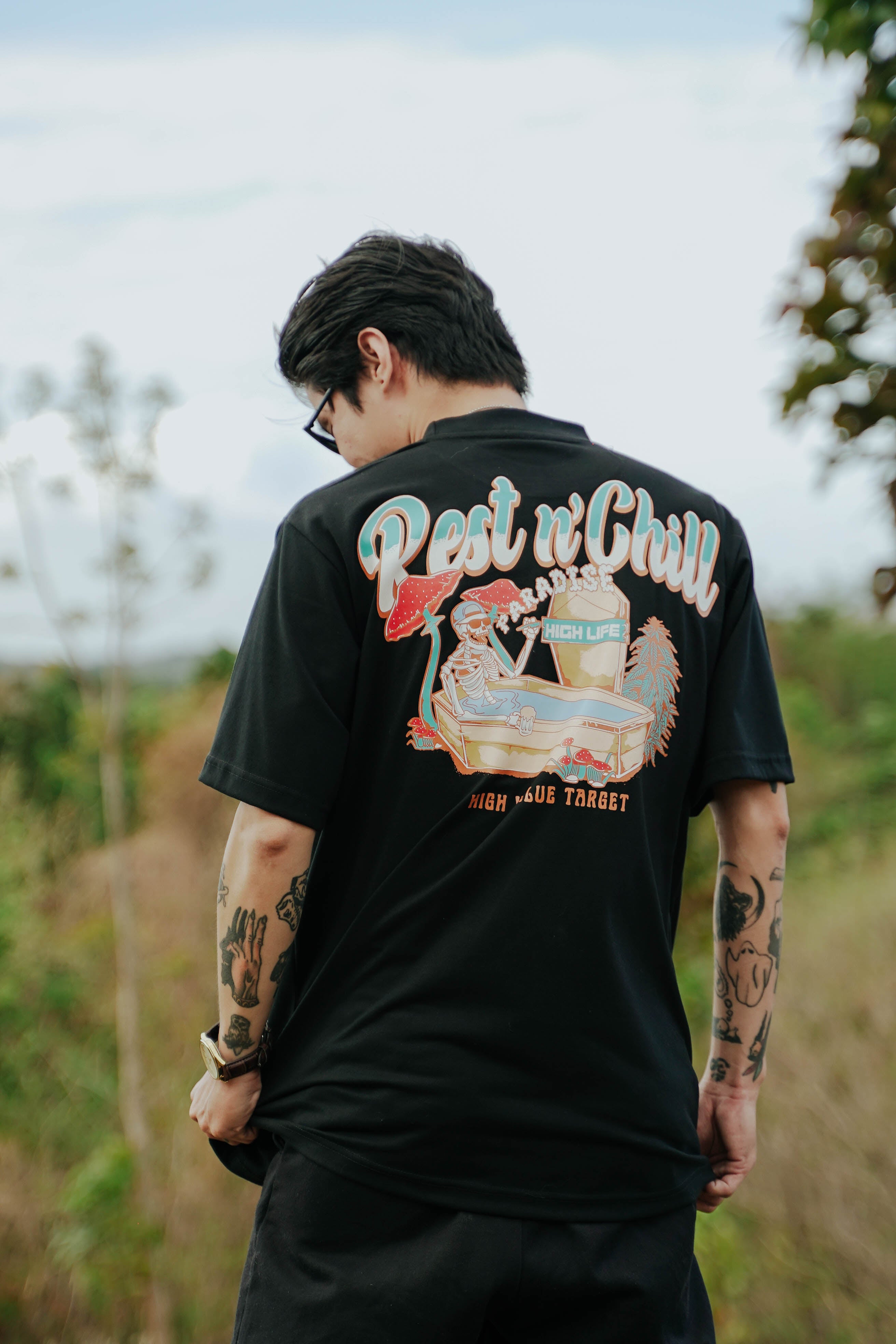 HIGH VALUE TARGET "REST N' CHILL " Black CVC Cotton Unisex T-Shirt