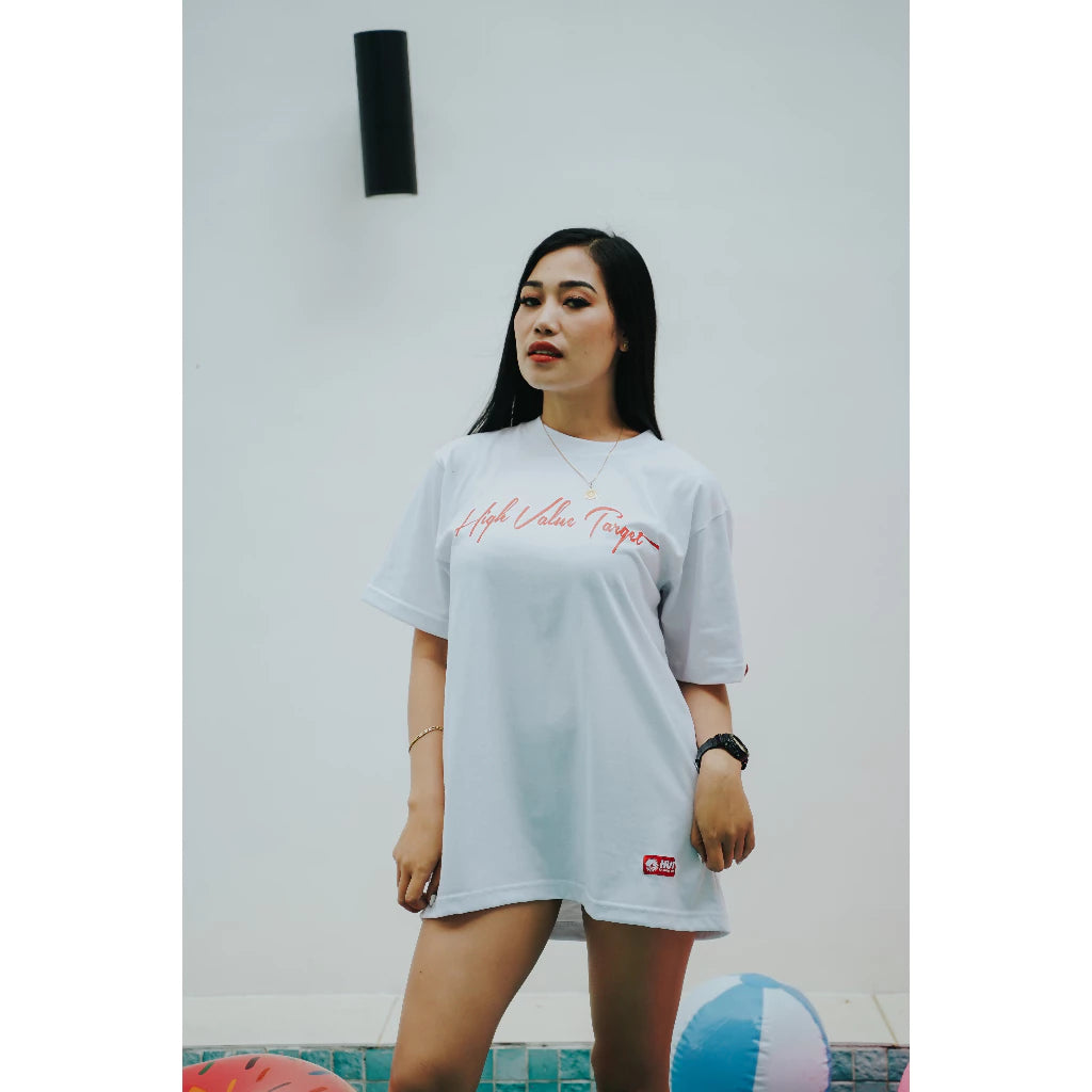 HIGH VALUE TARGET "HVT Tanned and Tipsy" WHITE CVC Cotton Unisex T-SHIRT