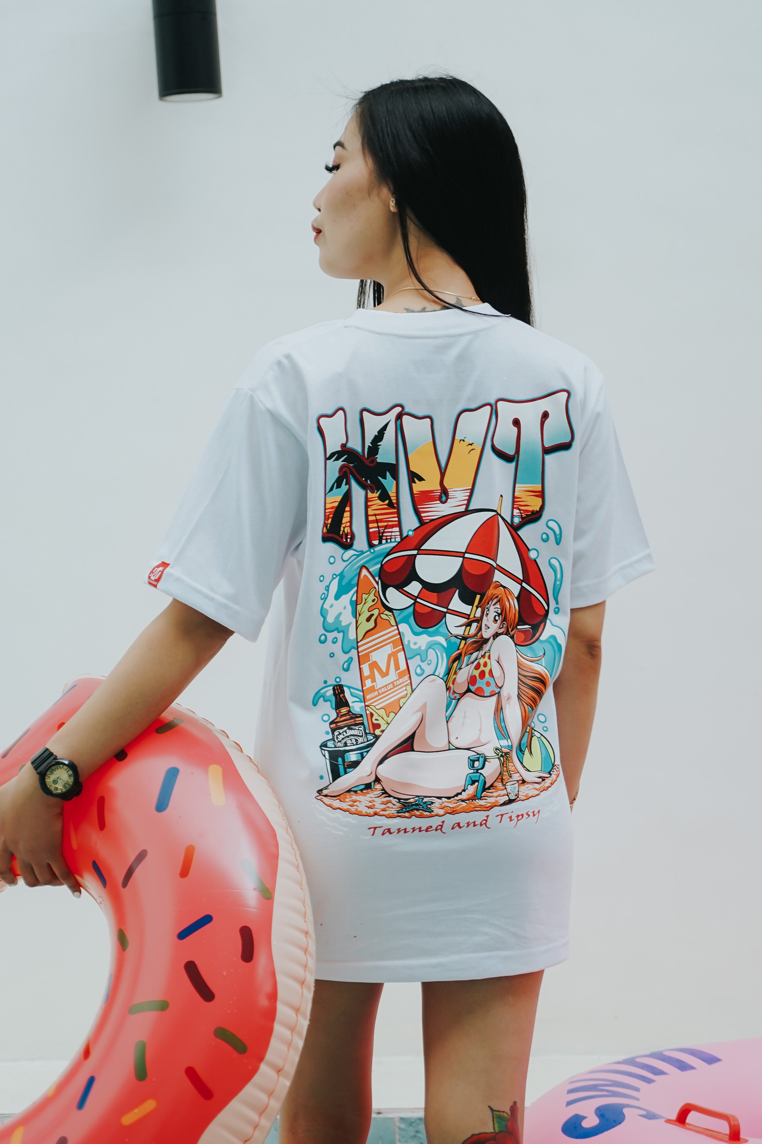 HIGH VALUE TARGET "HVT Tanned and Tipsy" WHITE CVC Cotton Unisex T-SHIRT