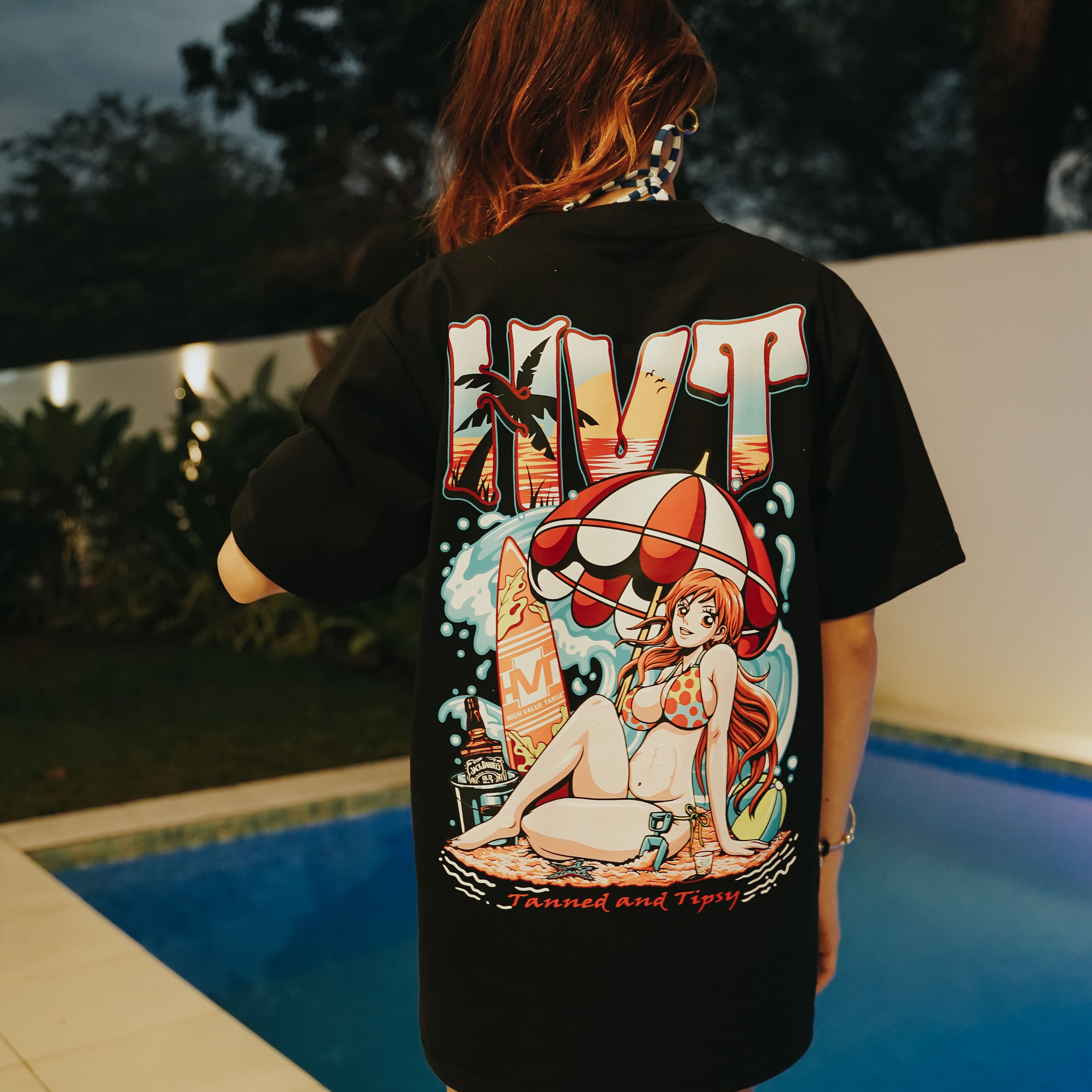 HIGH VALUE TARGET "HVT Tanned and Tipsy" BLACK CVC Cotton Unisex T-SHIRT