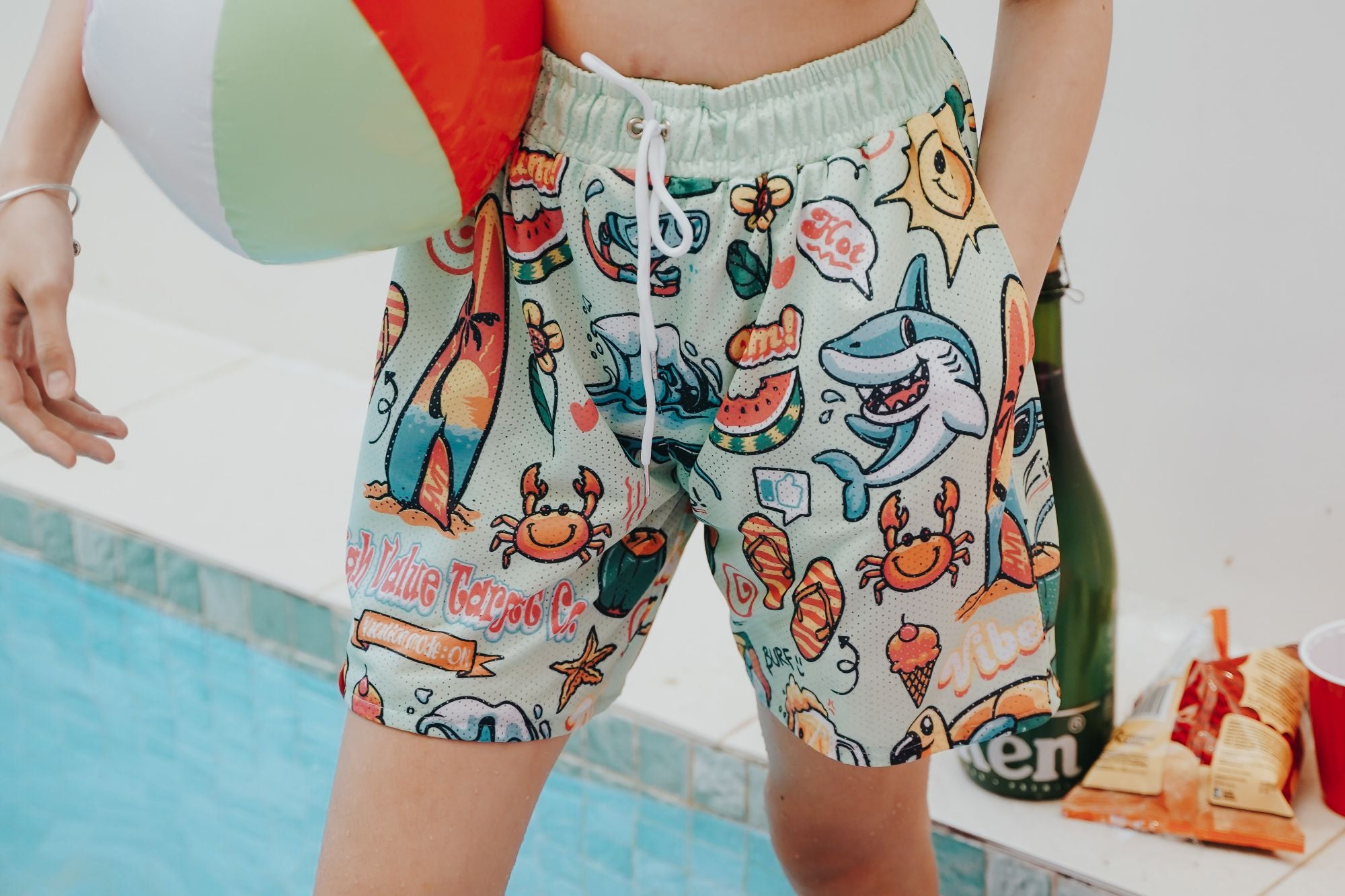 HIGH VALUE TARGET "VACATION MODE : ON " MESH SHORTS - MINT GREEN