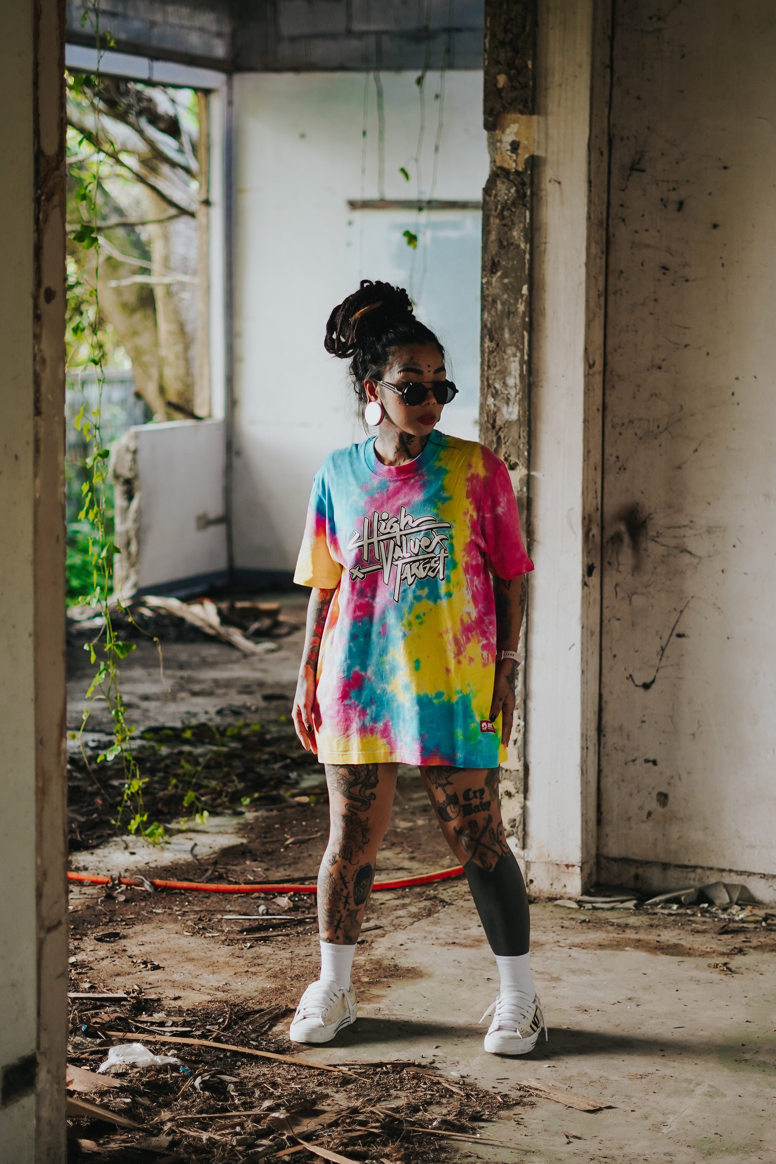 Pastel tie dye t-shirt featuring soft blended colors, vibrant streetwear style with eye catching abstract pattern design