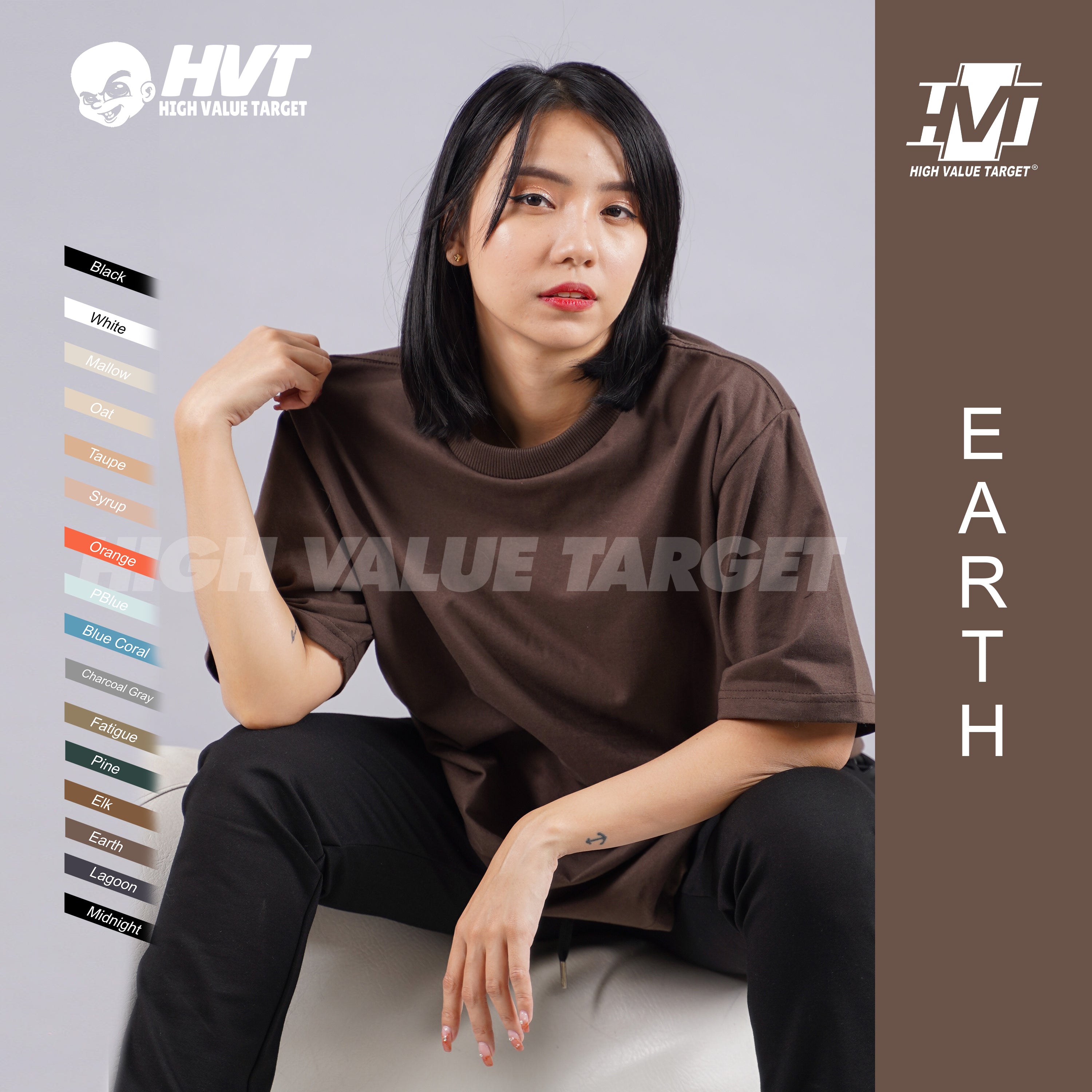 EARTH - HVT Premium Quality Oversized Plain Crewneck T-shirts - Unisex Heavy Hybrid Soft Cotton Shirts - Menswear and women Casual Tshirt