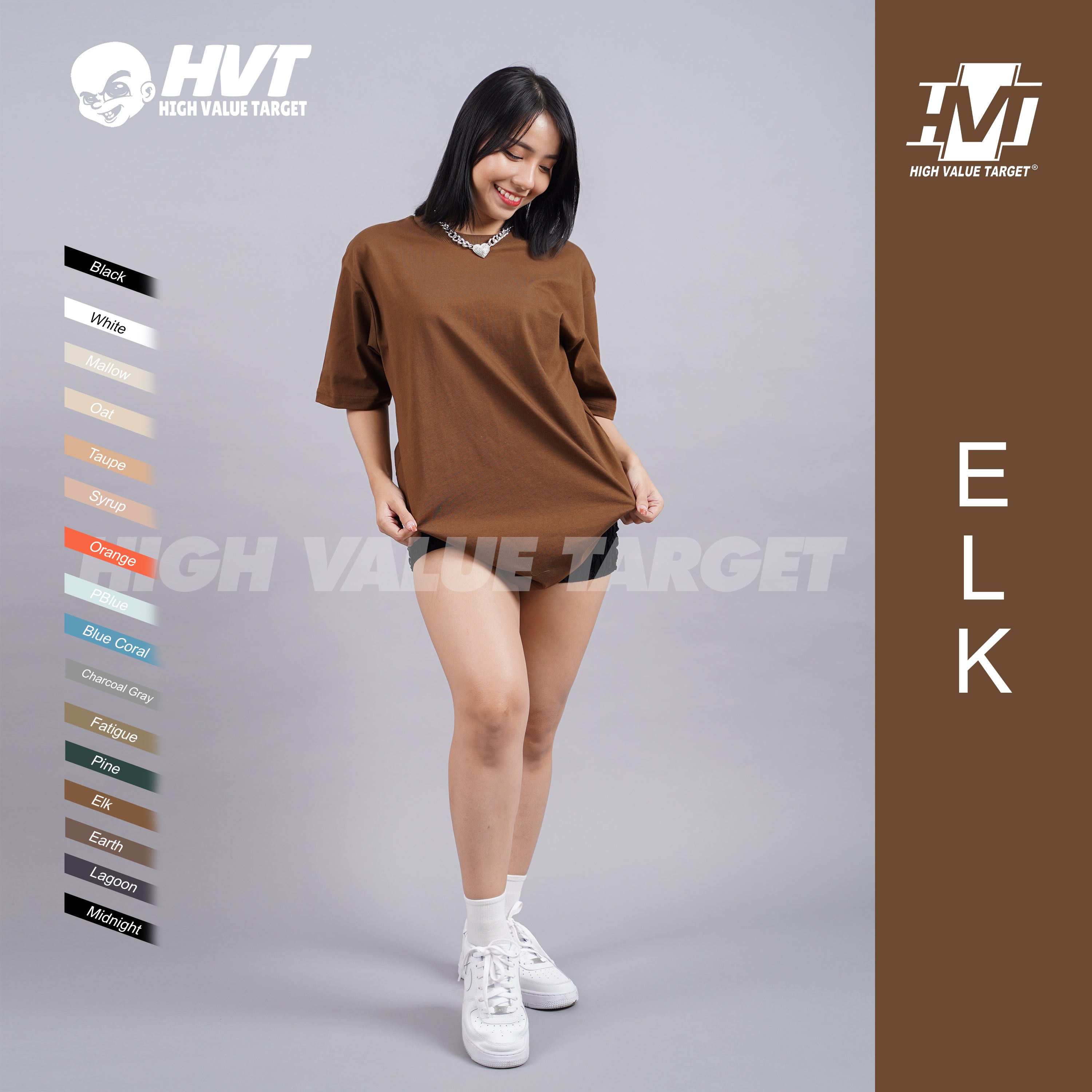 ELK - HVT Premium Quality Oversized Plain Crewneck T-shirts - Unisex Heavy Hybrid Soft Cotton Shirts - Menswear and women Casual Tshirt