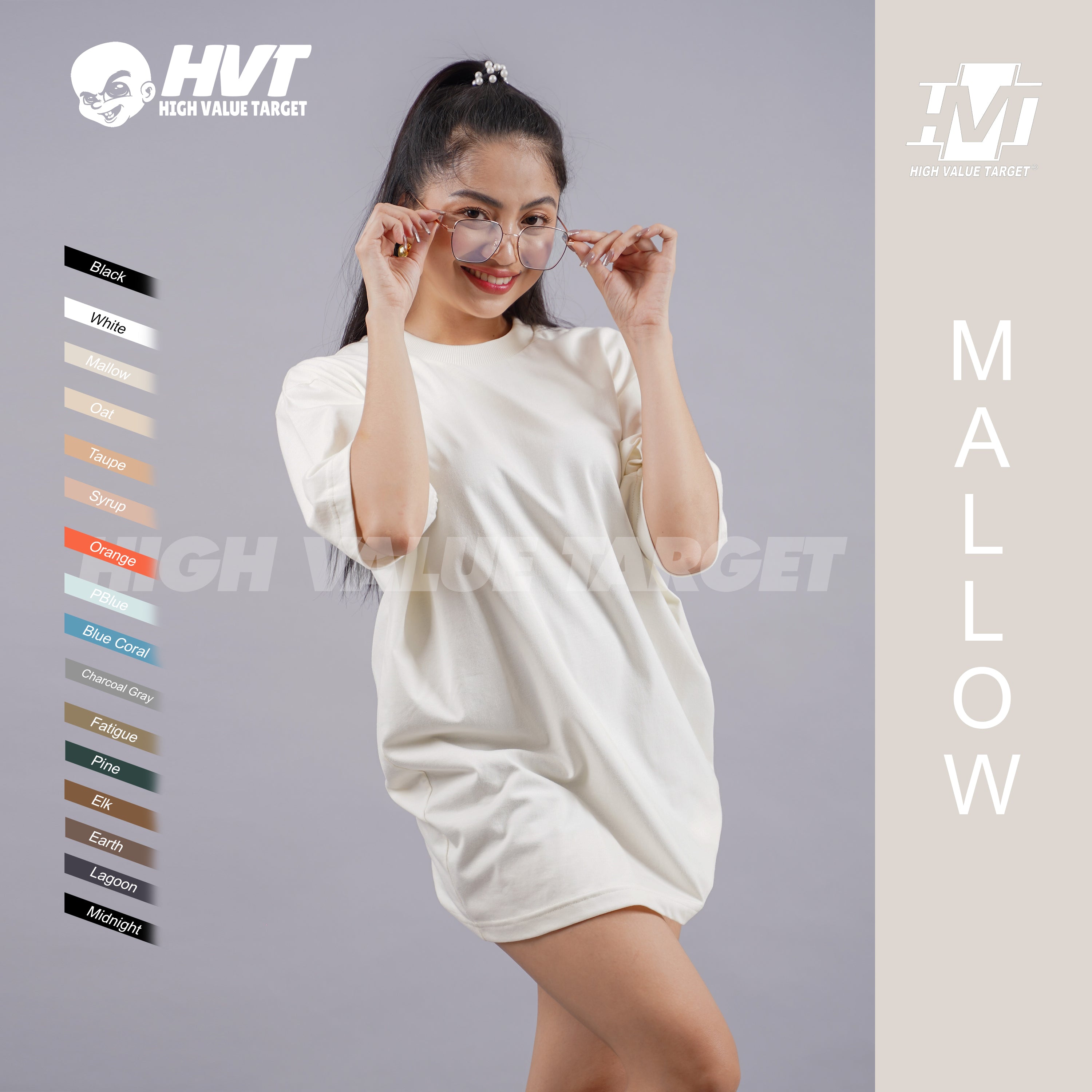 MALLOW - HVT Premium Quality Oversized Plain Crewneck T-shirts - Unisex Heavy Hybrid Soft Cotton Shirts - Menswear and women Casual Tshirt