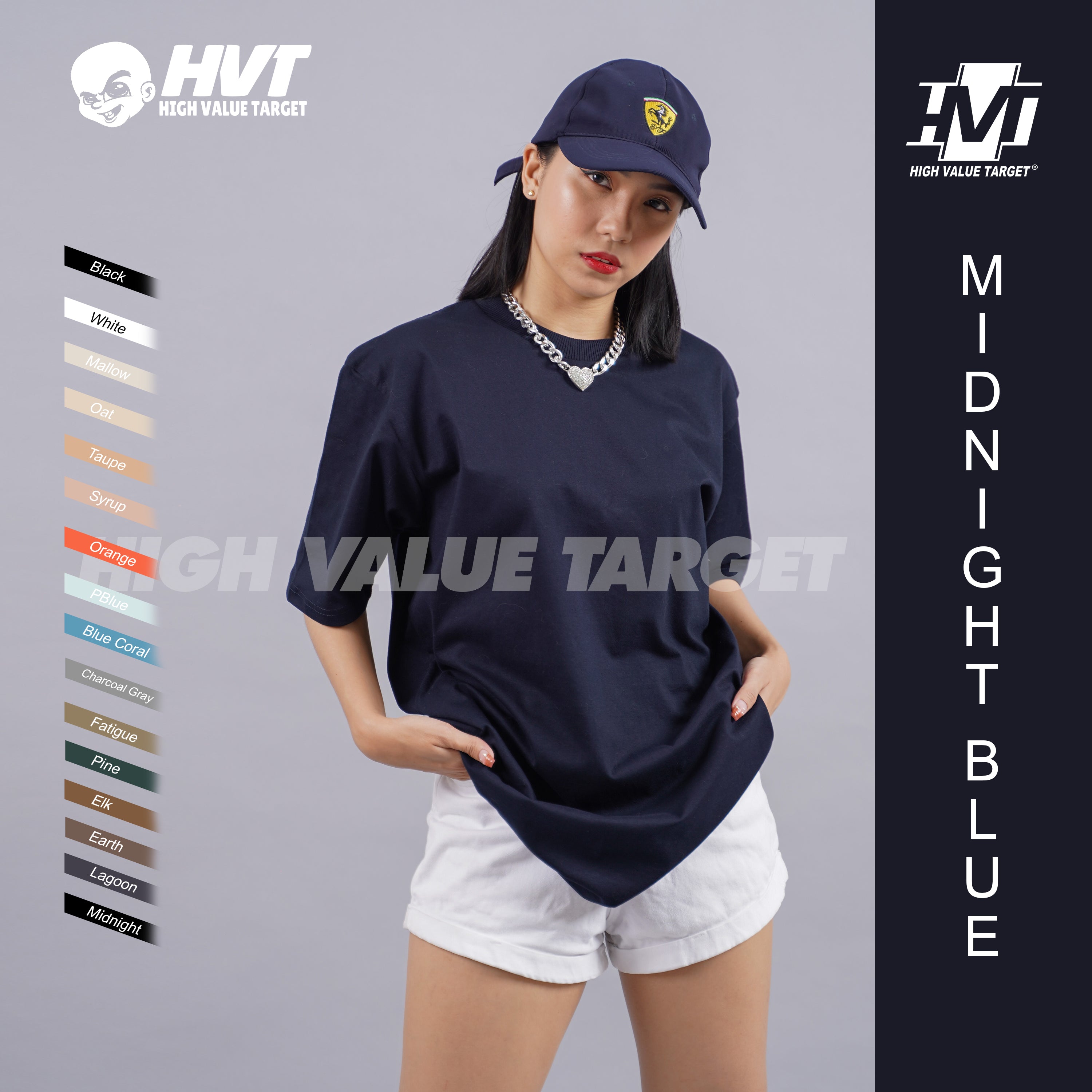 MIDNIGHT BLUE - HVT Premium Quality Oversized Plain Crewneck T-shirts - Unisex Heavy Hybrid Soft Cotton Shirts - Menswear and women Casual Tshirt