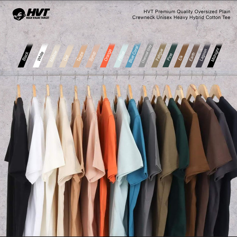 All Color Plain Tee - HVT Premium Quality Oversized Plain Crewneck T-shirts - Unisex Heavy Hybrid Soft Cotton Shirts - Menswear and women Casual Tshirt