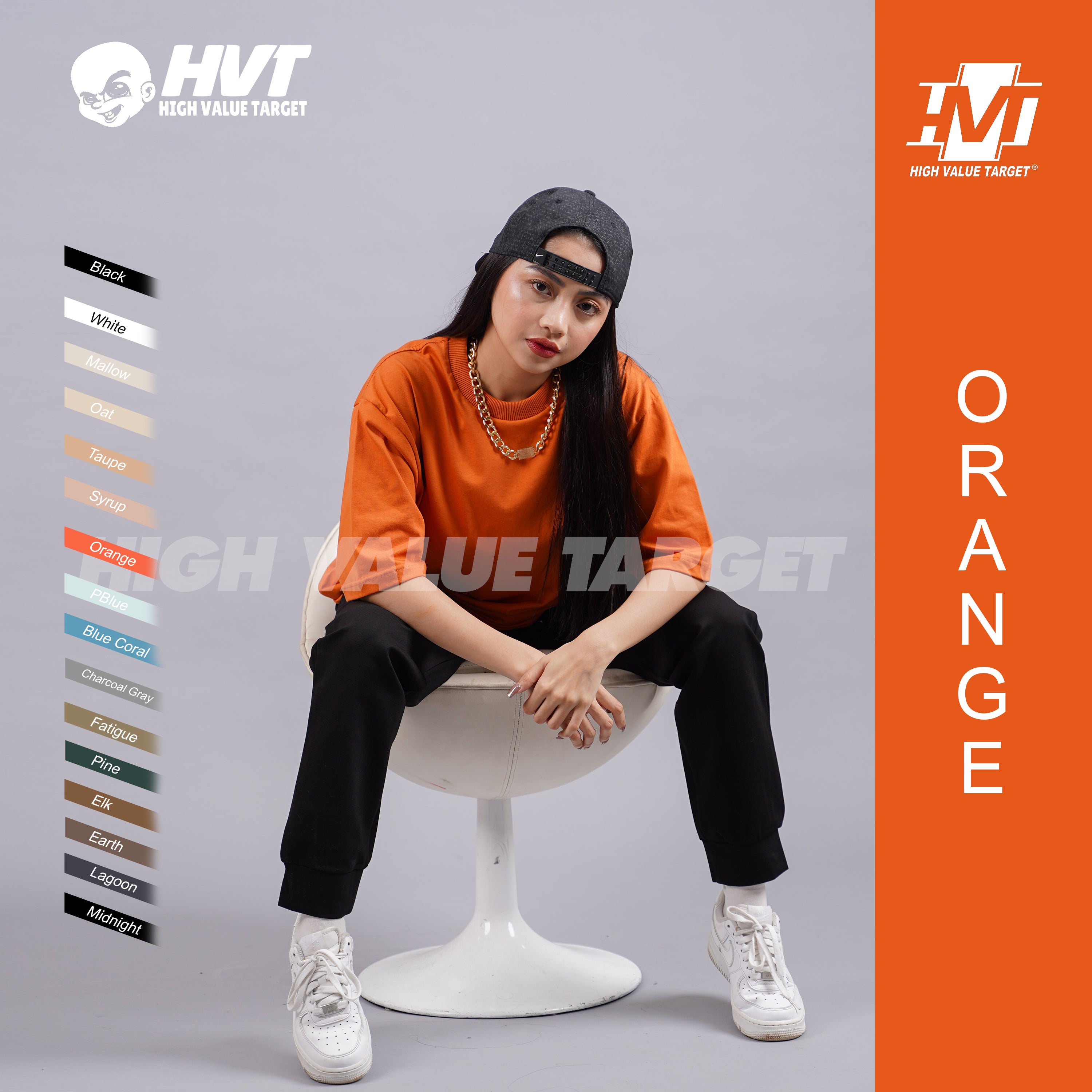ORANGE - HVT Premium Quality Oversized Plain Crewneck T-shirts - Unisex Heavy Hybrid Soft Cotton Shirts - Menswear and women Casual Tshirt