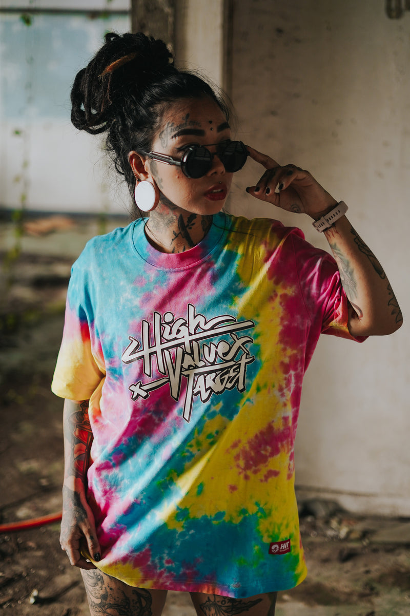 Colorful pastel tie dye shirt with smooth gradient pattern, trendy streetwear piece with bold artistic design