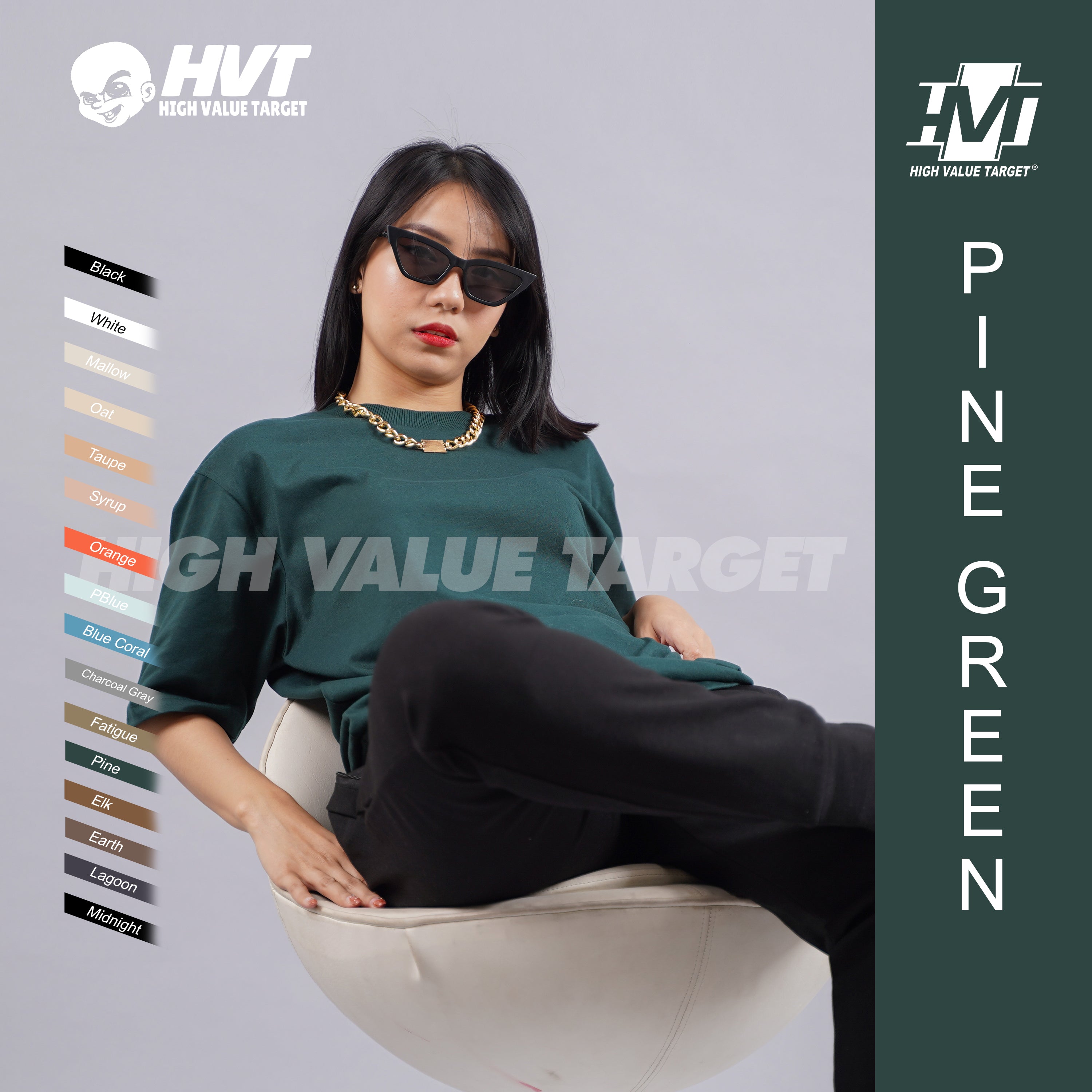PINE GREEN - HVT Premium Quality Oversized Plain Crewneck T-shirts - Unisex Heavy Hybrid Soft Cotton Shirts - Menswear and women Casual Tshirt