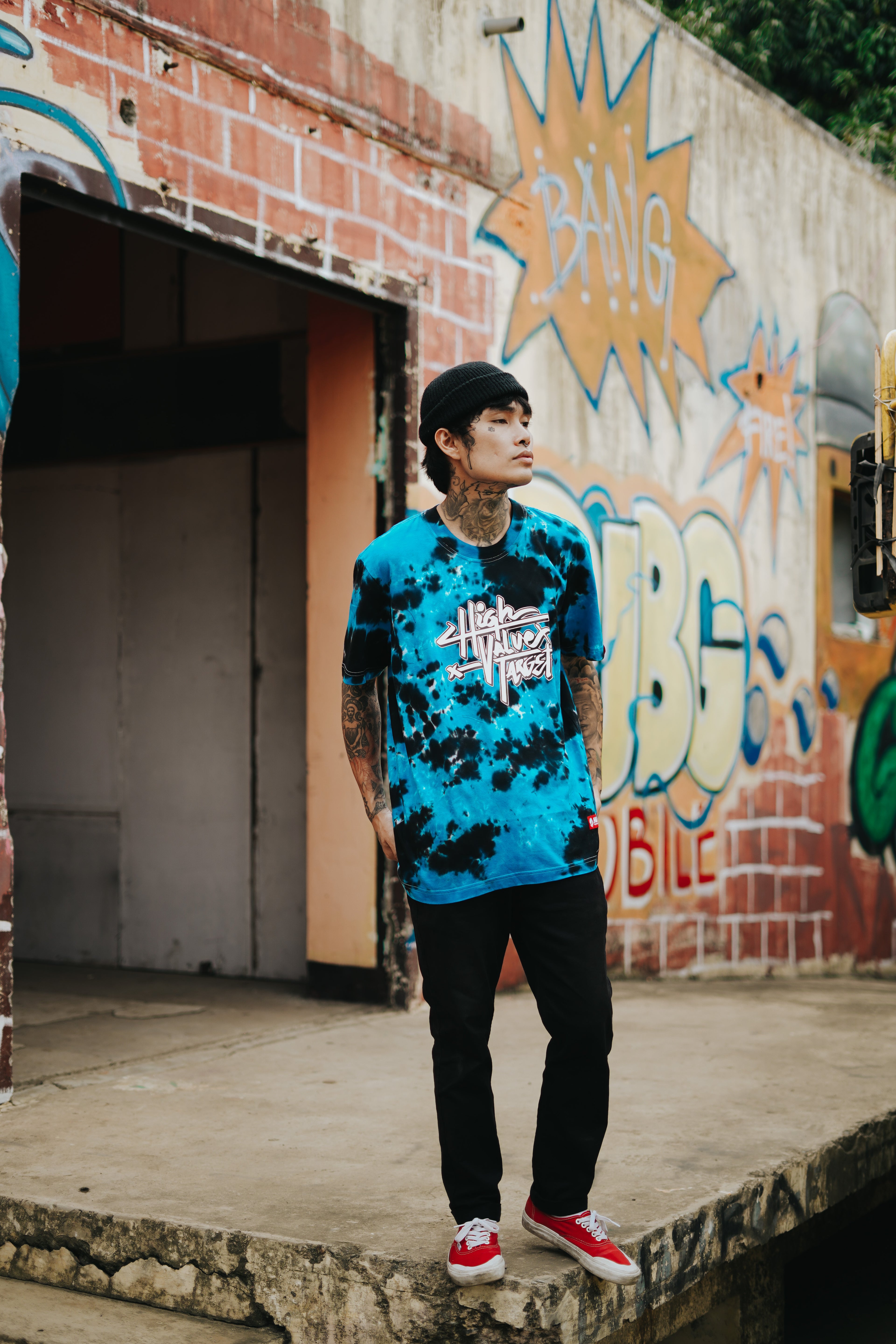 Blue tie dye shirt with unique pattern design for streetwear and summer outfits
