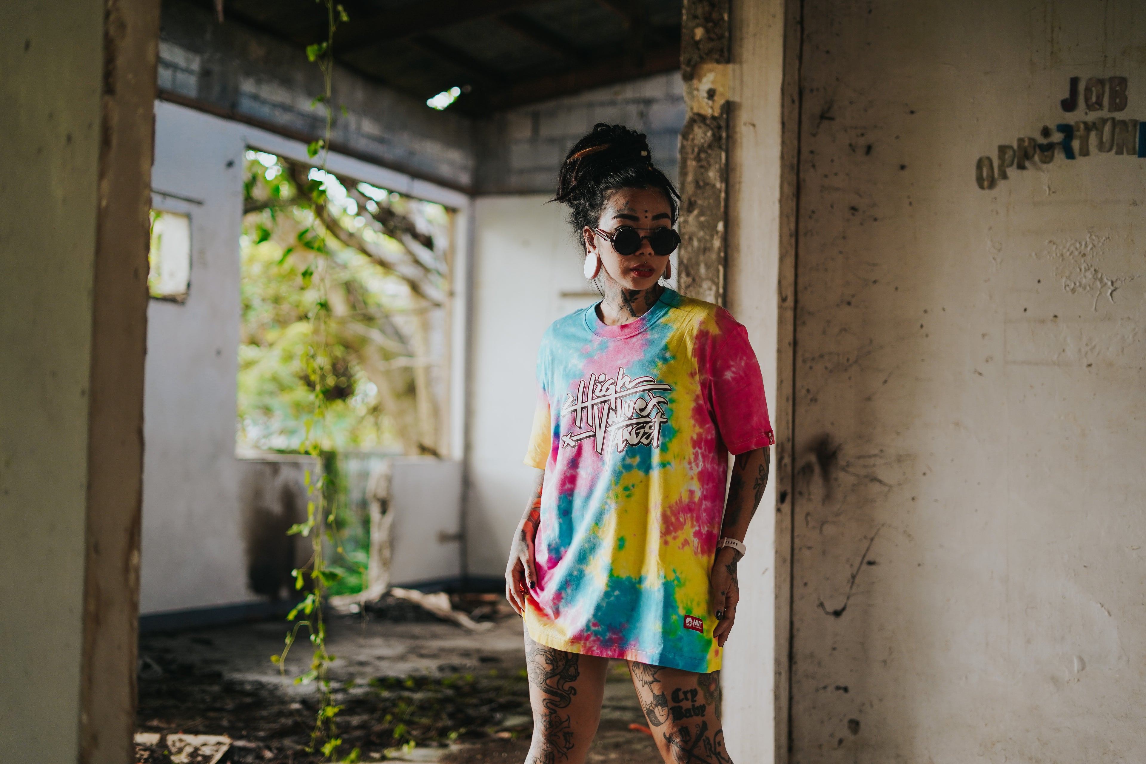 Tie dye pastel shirt with mixed soft colors, eye catching streetwear fashion piece with artistic pattern design