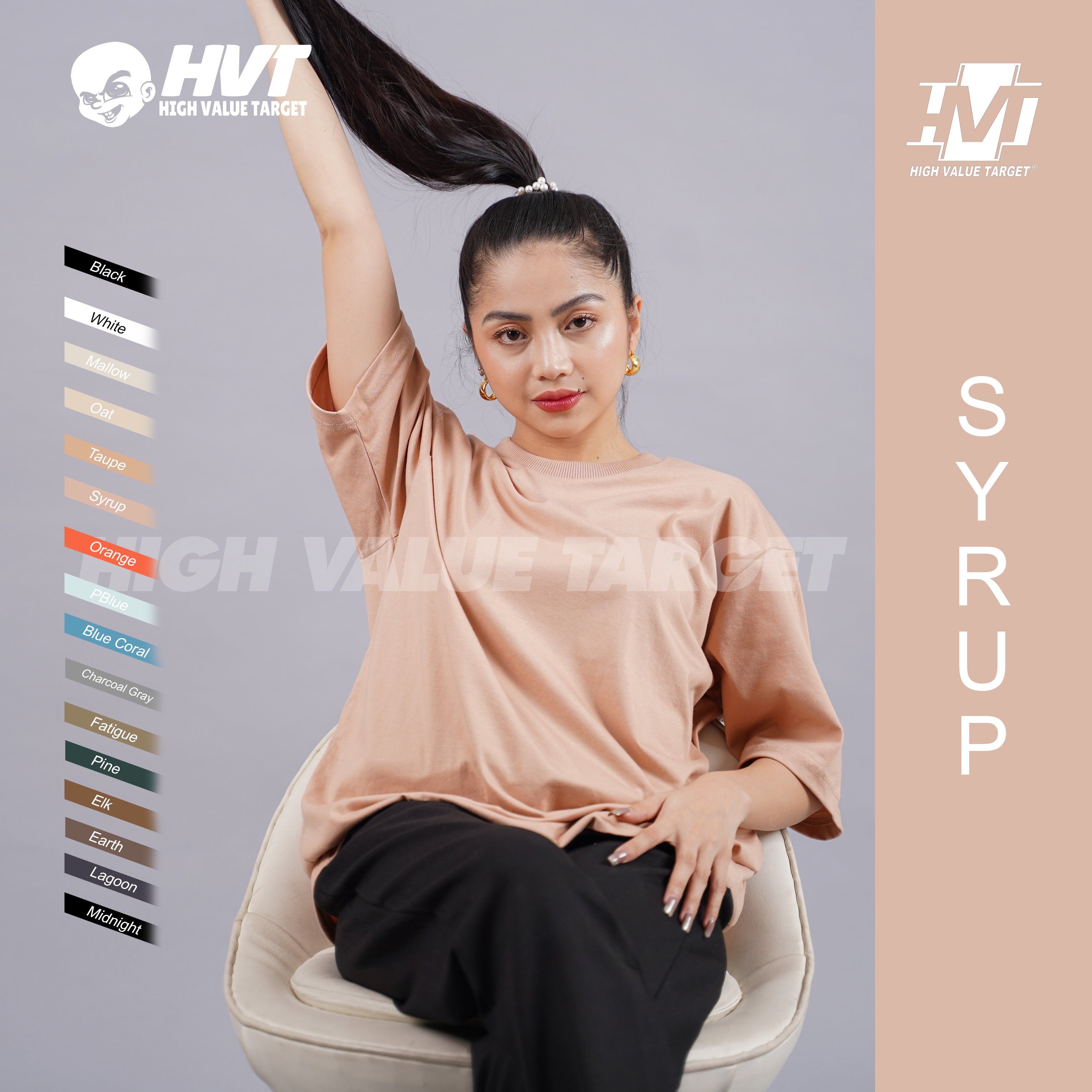 SYRUP - HVT Premium Quality Oversized Plain Crewneck T-shirts - Unisex Heavy Hybrid Soft Cotton Shirts - Menswear and women Casual Tshirt