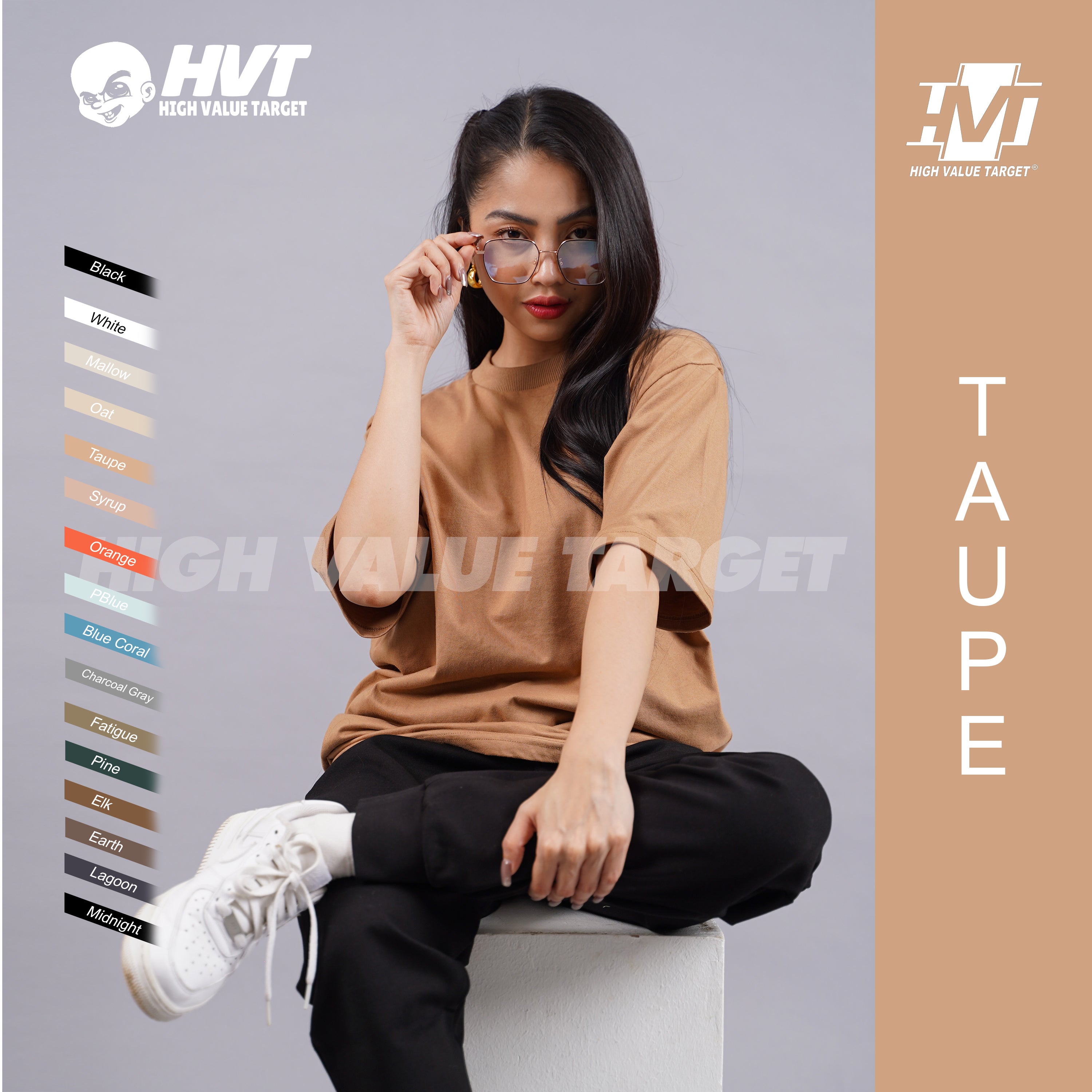 TAUPE - HVT Premium Quality Oversized Plain Crewneck T-shirts - Unisex Heavy Hybrid Soft Cotton Shirts - Menswear and women Casual Tshirt